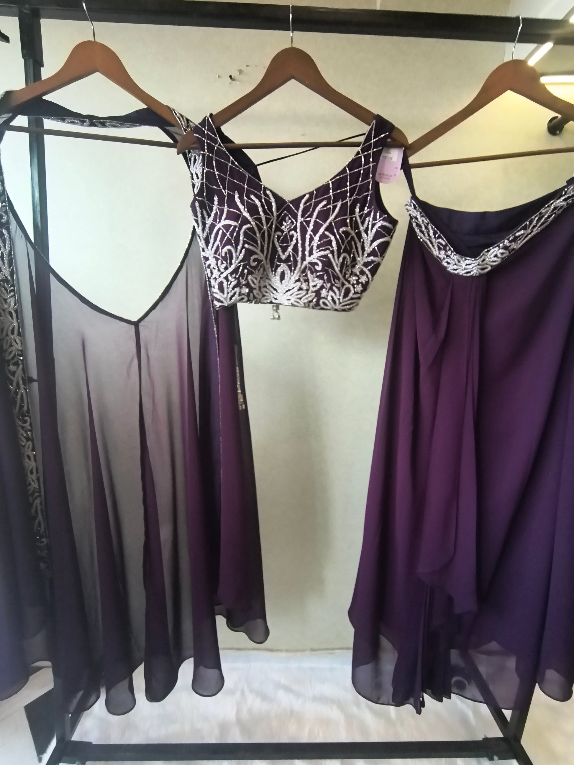 Royal Purple Embroidered Designer Blouse with Drape Palazzo & Embroidered Cape – 3 Piece Indo-Western Party Wear Set