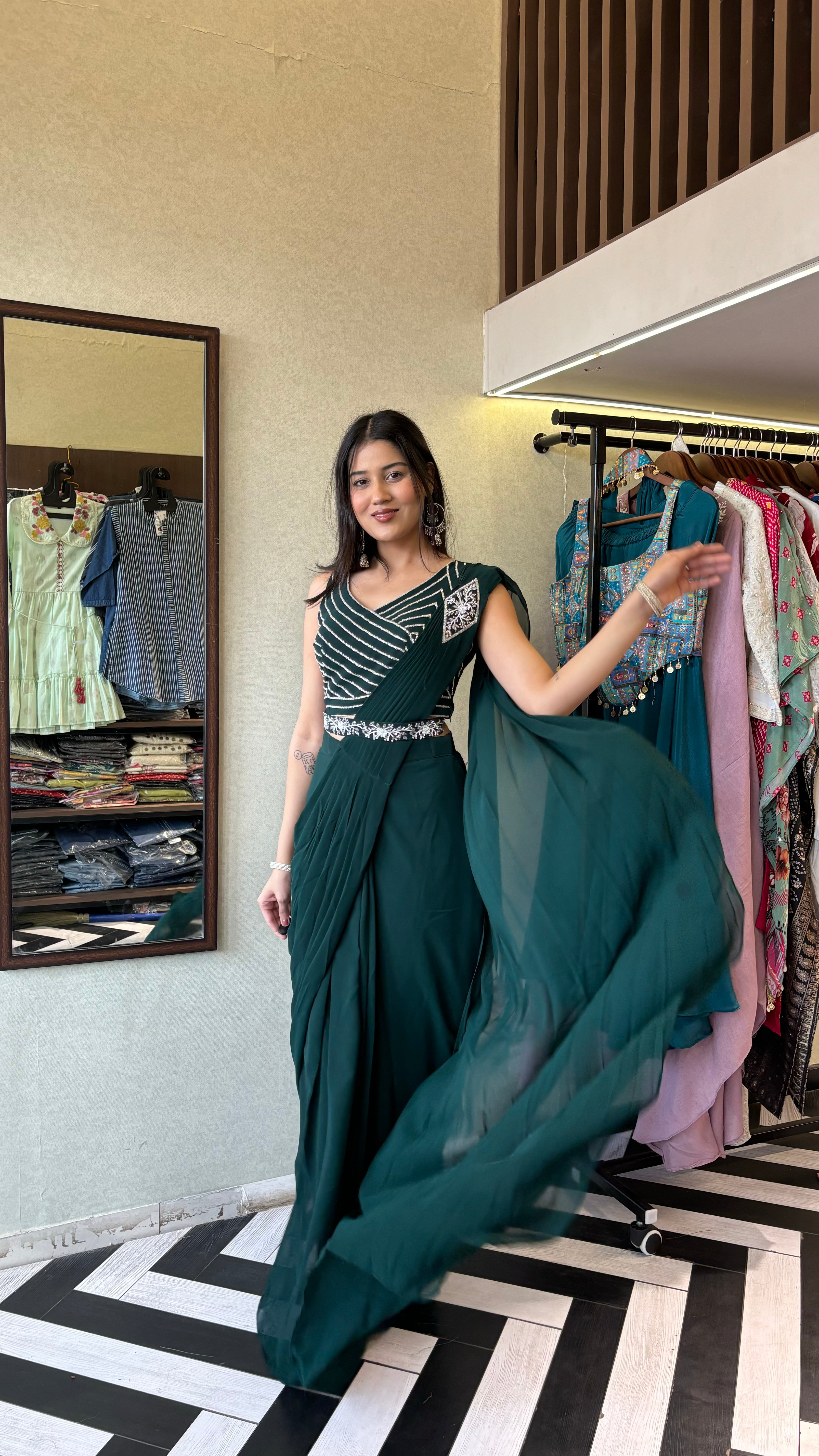 Image of Pure Georgette Saree Style Indo western