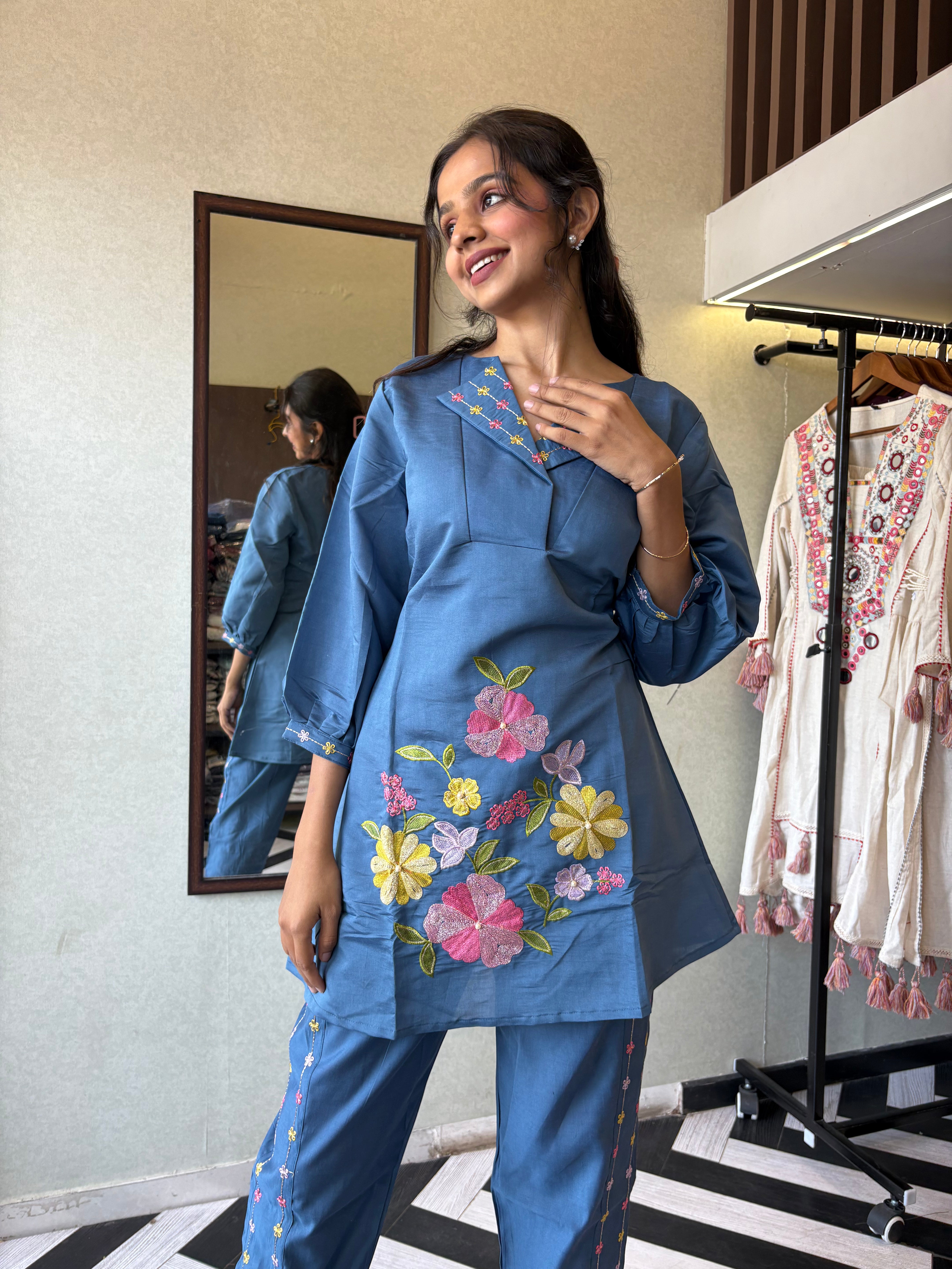 Pure cotton 2-piece coord set, featuring elegant embroidery work!