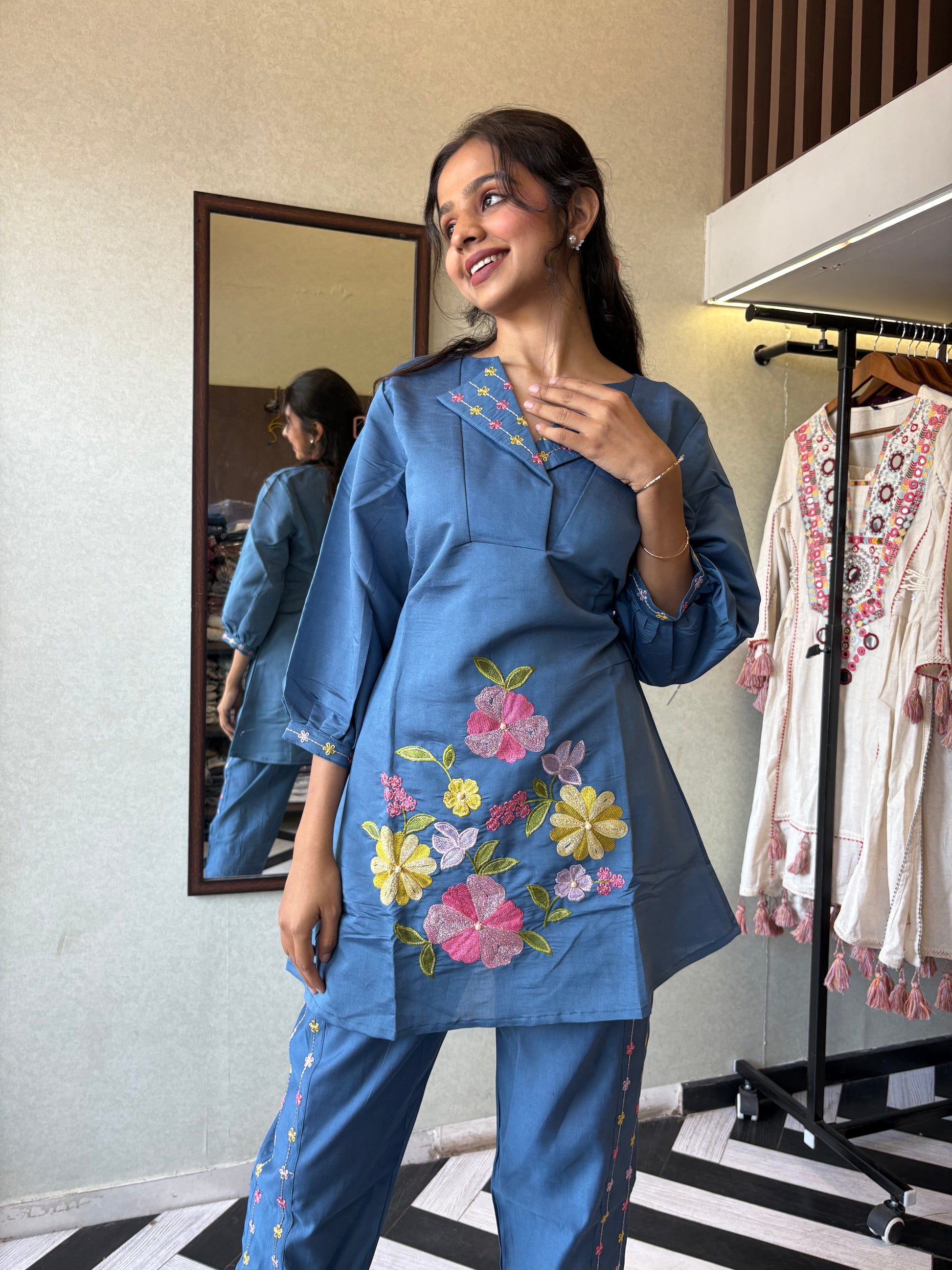 Pure cotton 2-piece coord set, featuring elegant embroidery work!