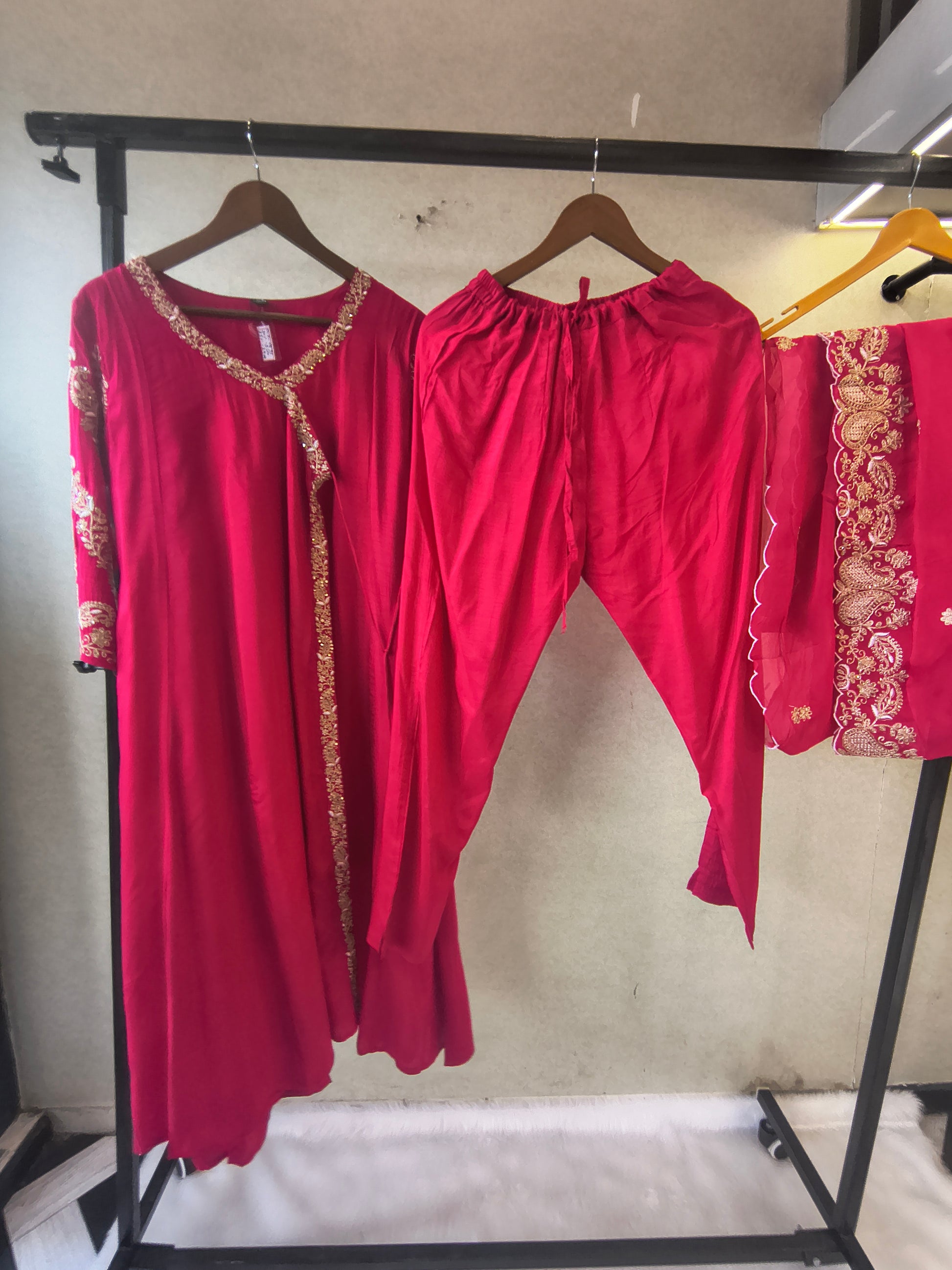 Rani Pink Embroidered Anarkali Kurta Set with Dupatta | Premium 3 Piece Festive Ethnic Suit