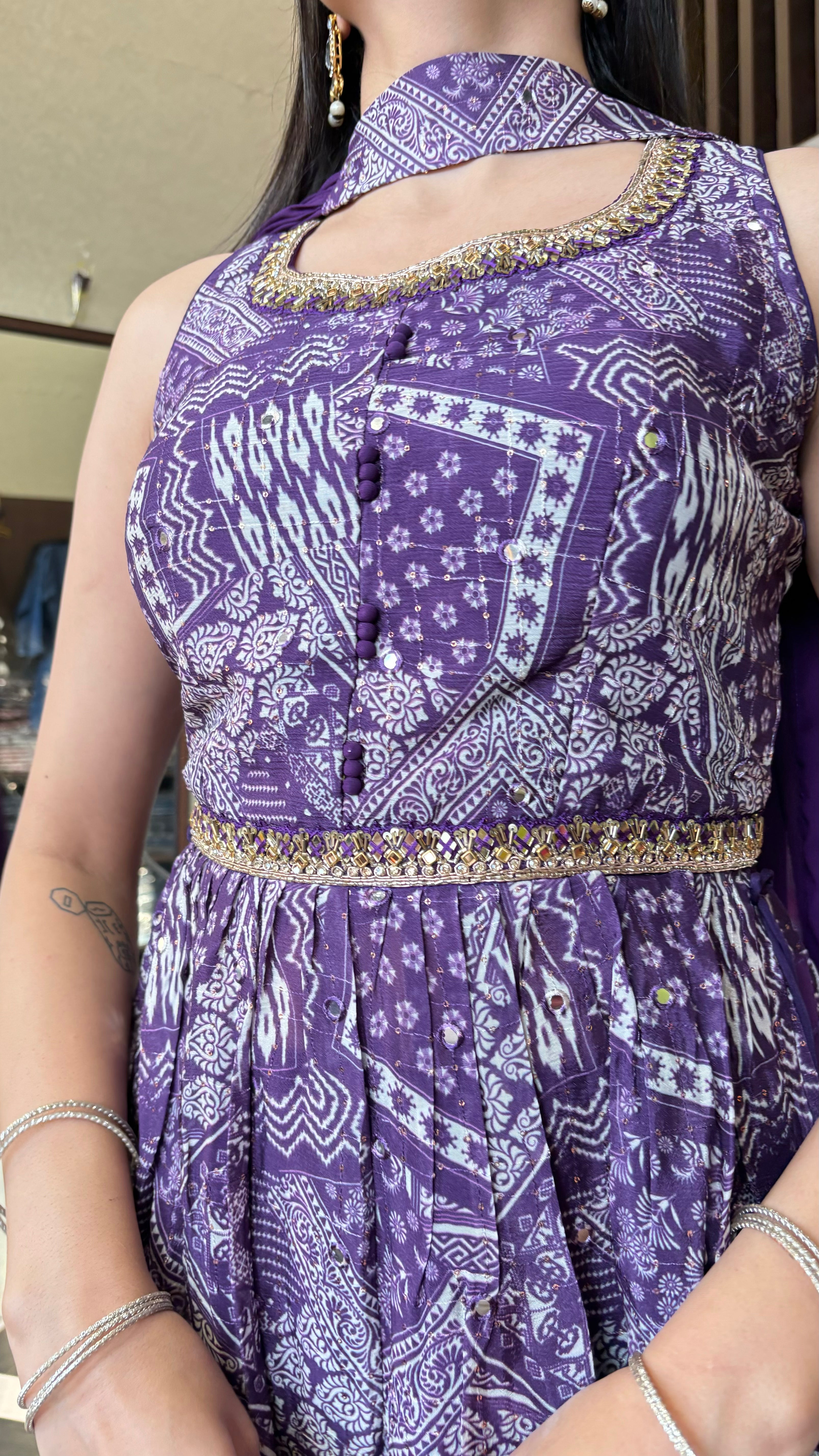 Pure Chinnon Indo Western Piece with Hand work