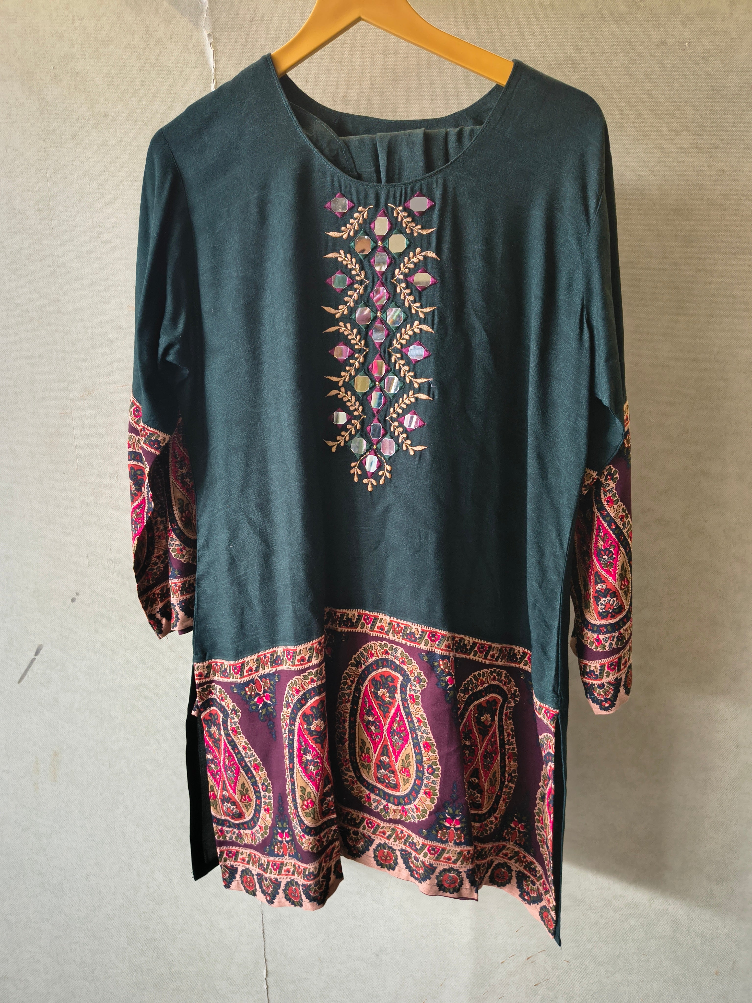 Image of Premium Teal Mirror Work Printed Kurta Pant Co-Ord Set