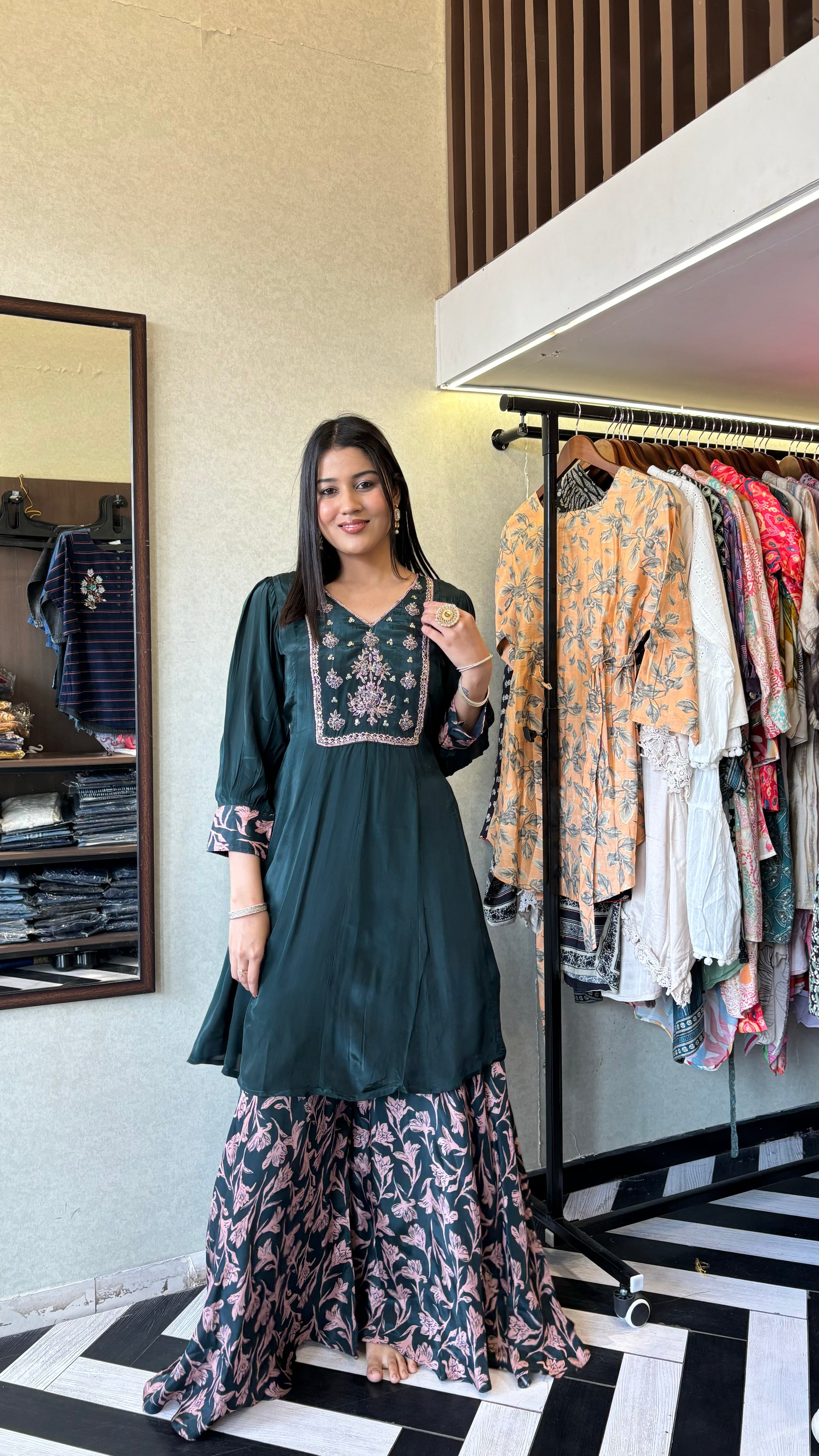 Pure Crepe Indo Western Piece with Hand work