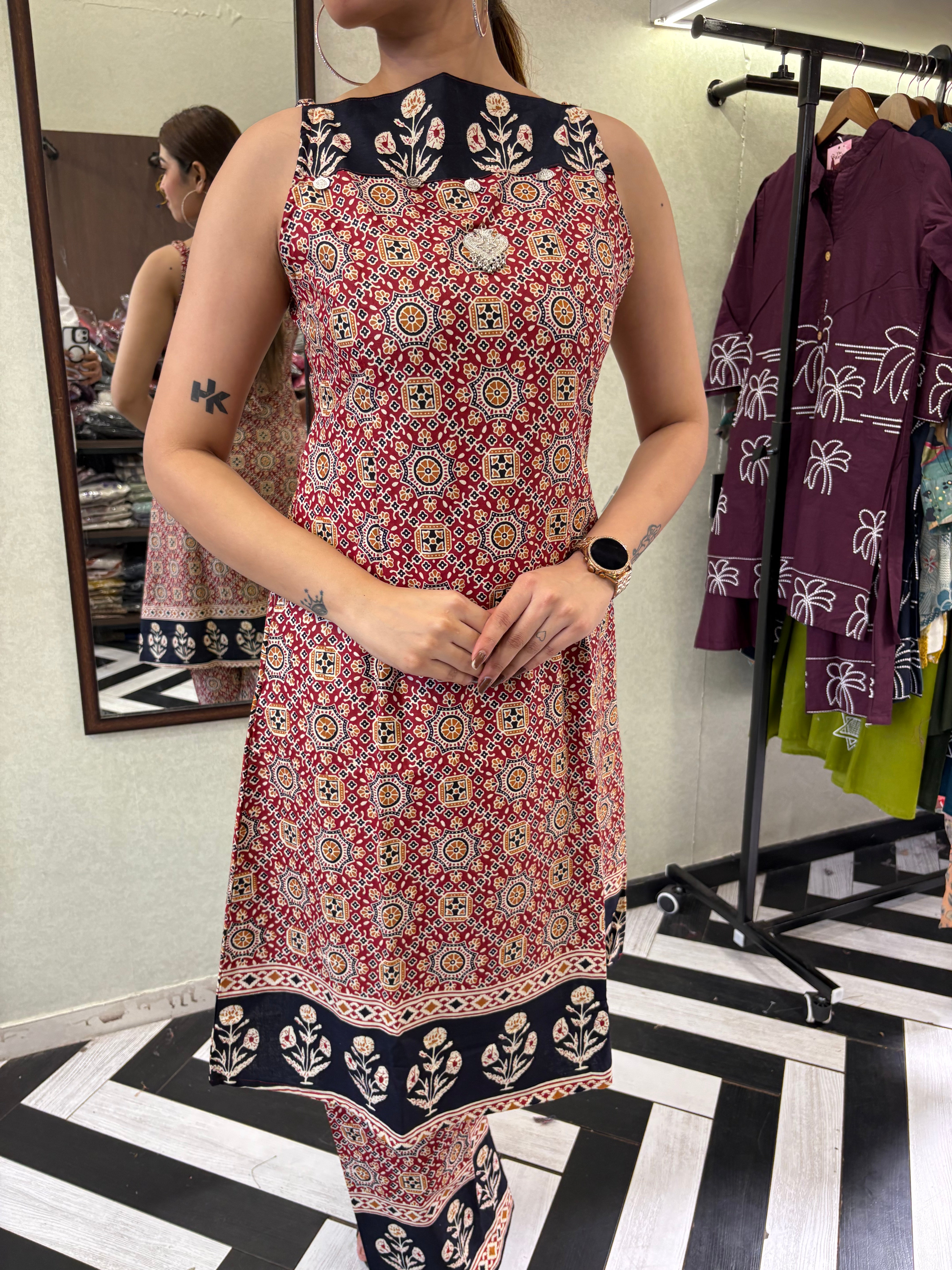 Pure Cotton 2 Piece with V neck work