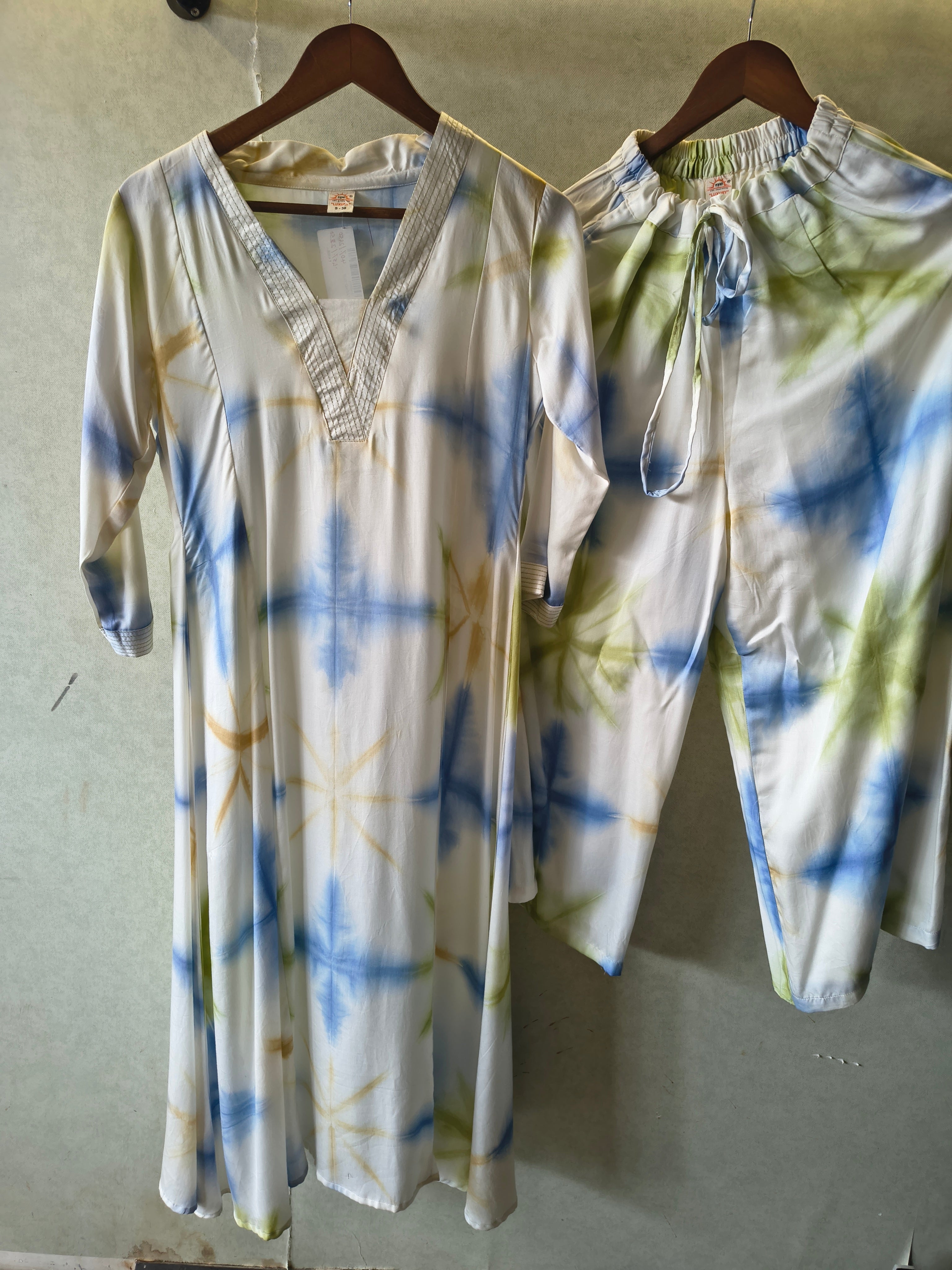 Image of Ivory Tie-Dye Print Premium Flared Co-Ord Set