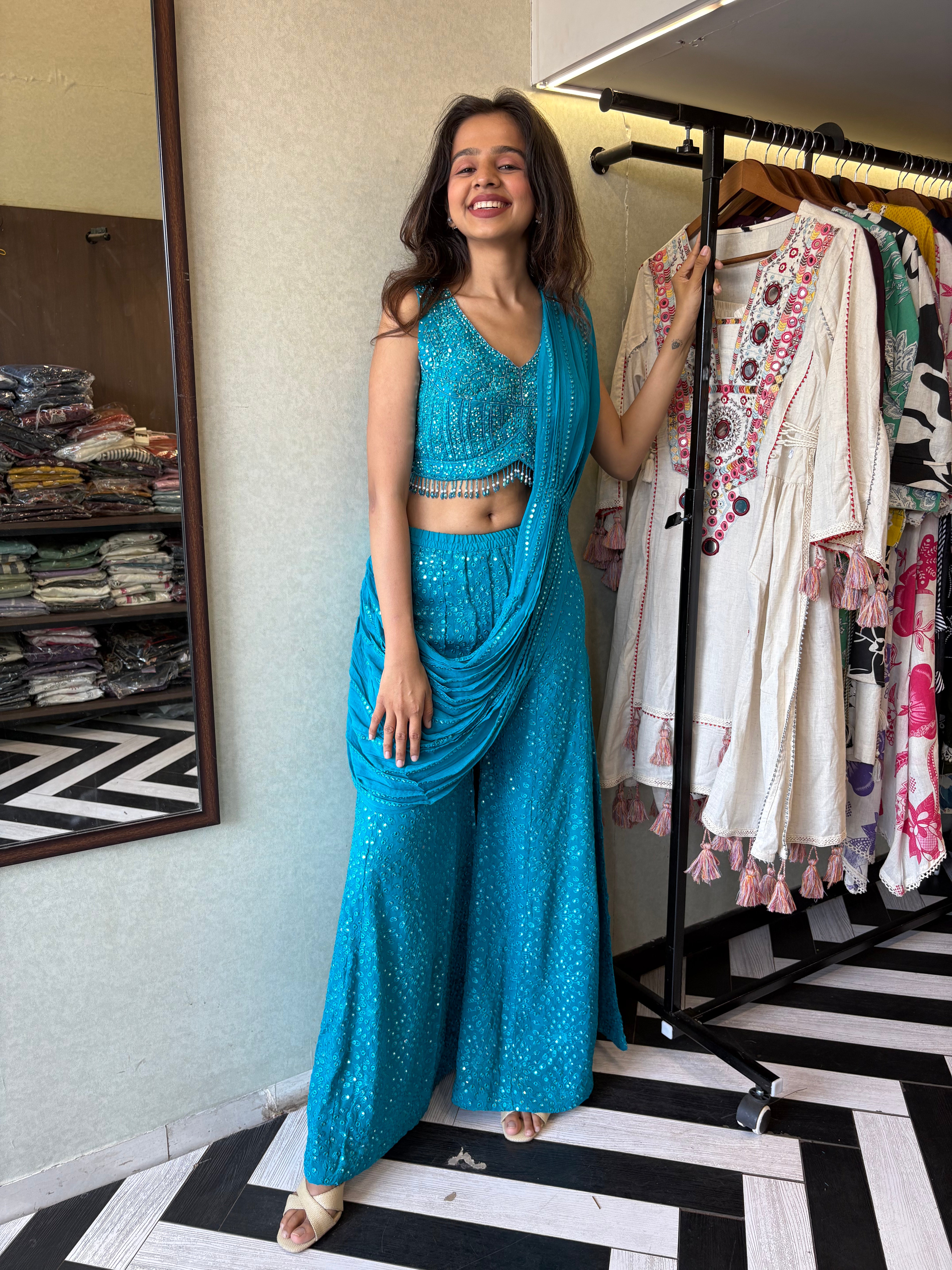 Image of Our Deep Blue Indo-Western Plazzo Set - where bold meets beautiful!