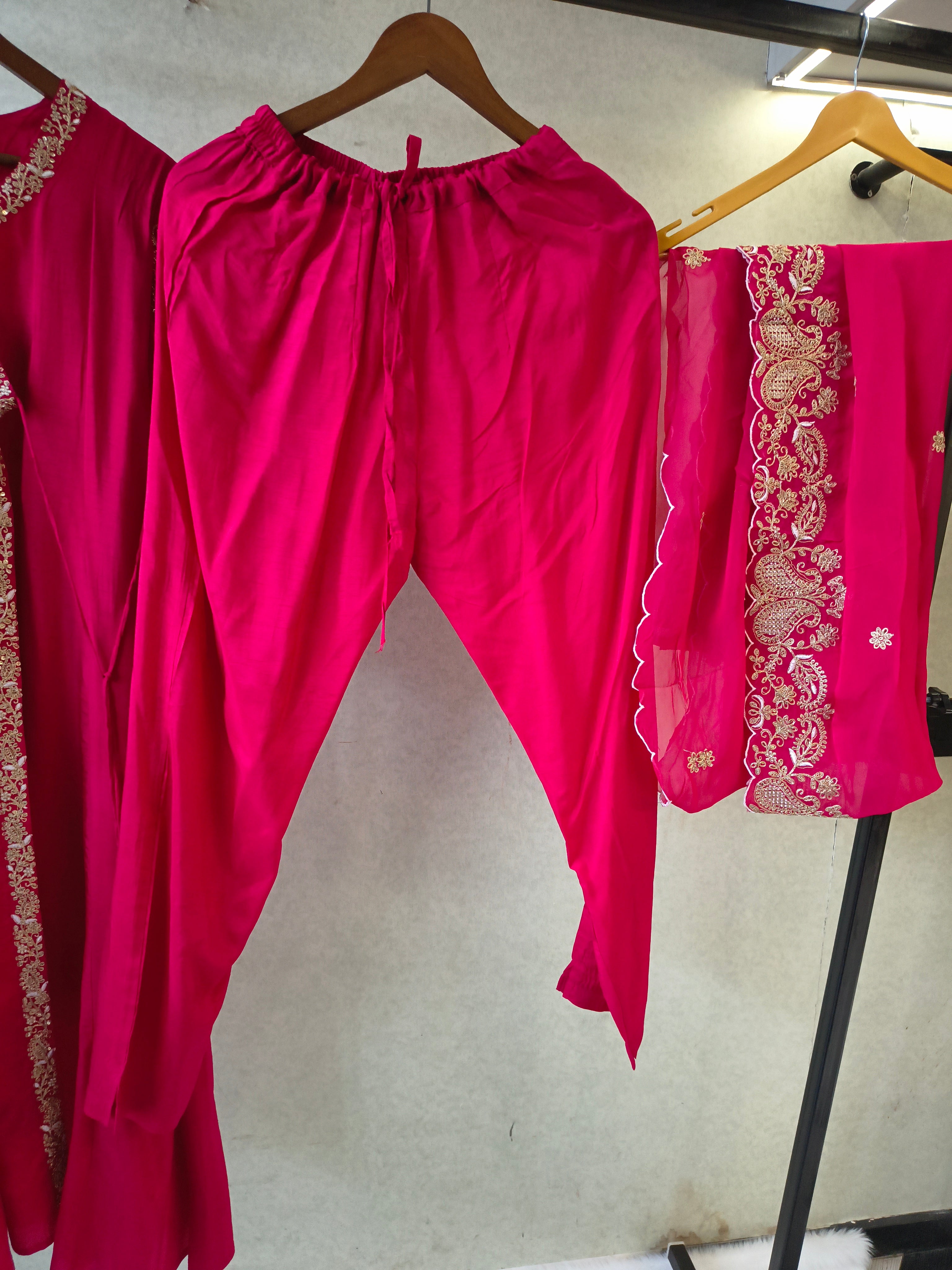 Image of Rani Pink Embroidered Anarkali Kurta Set with Dupatta | Premium 3 Piece Festive Ethnic Suit