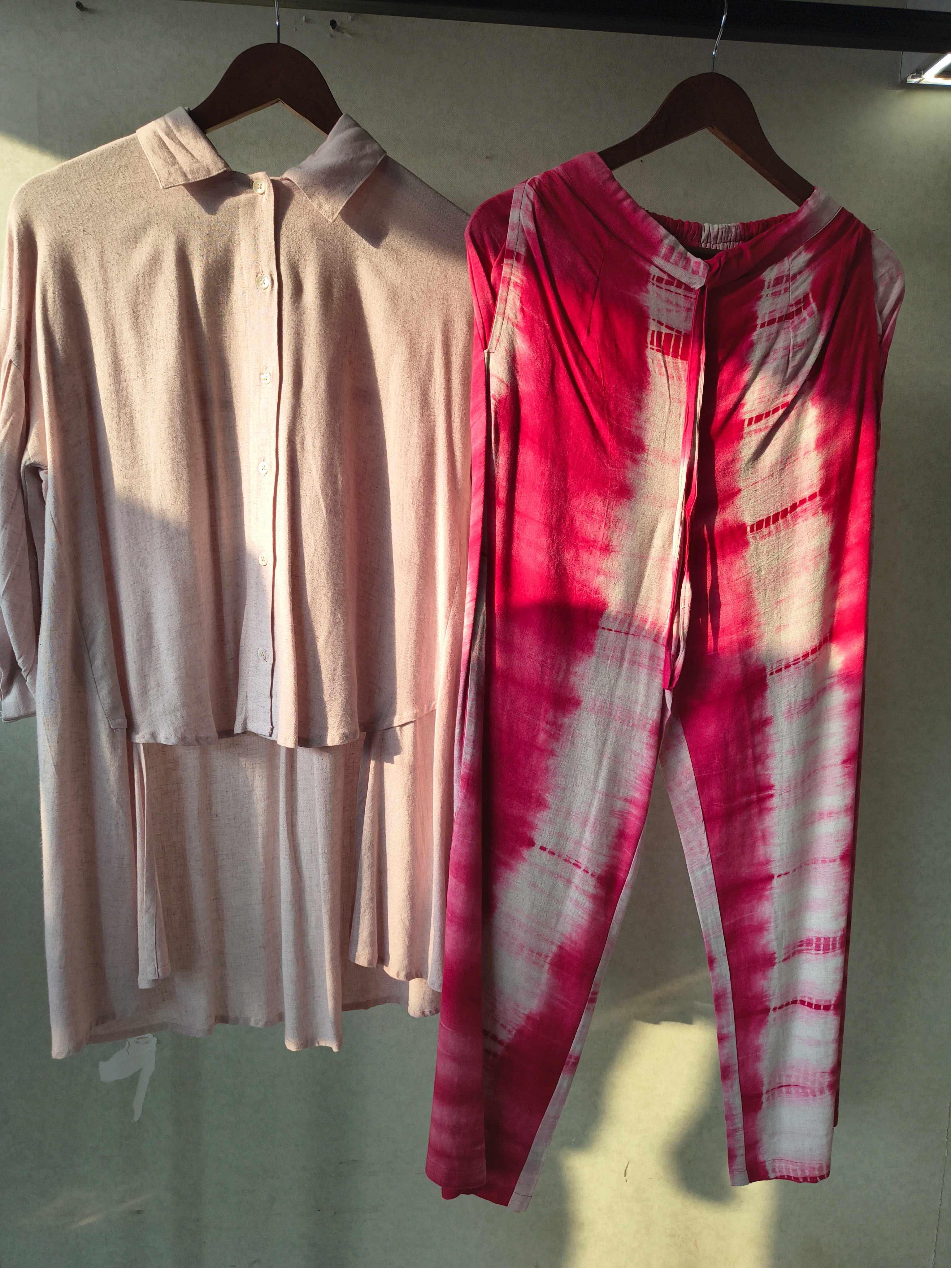 Image of Premium Layered Shirt Style Tunic Co-Ord Set with Tie-Dye Straight Pants