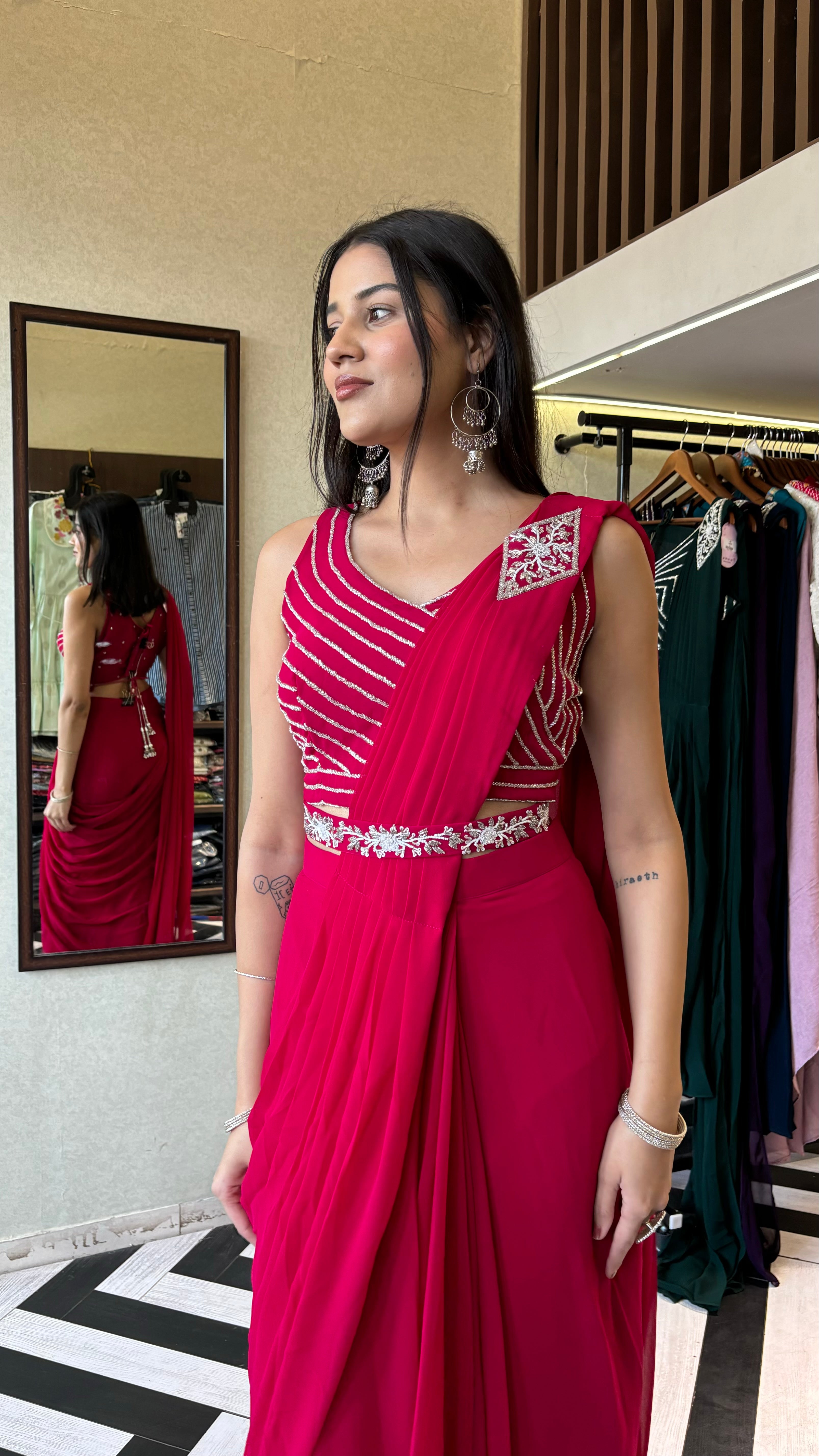 Image of Pure Georgette Saree Style Indo western