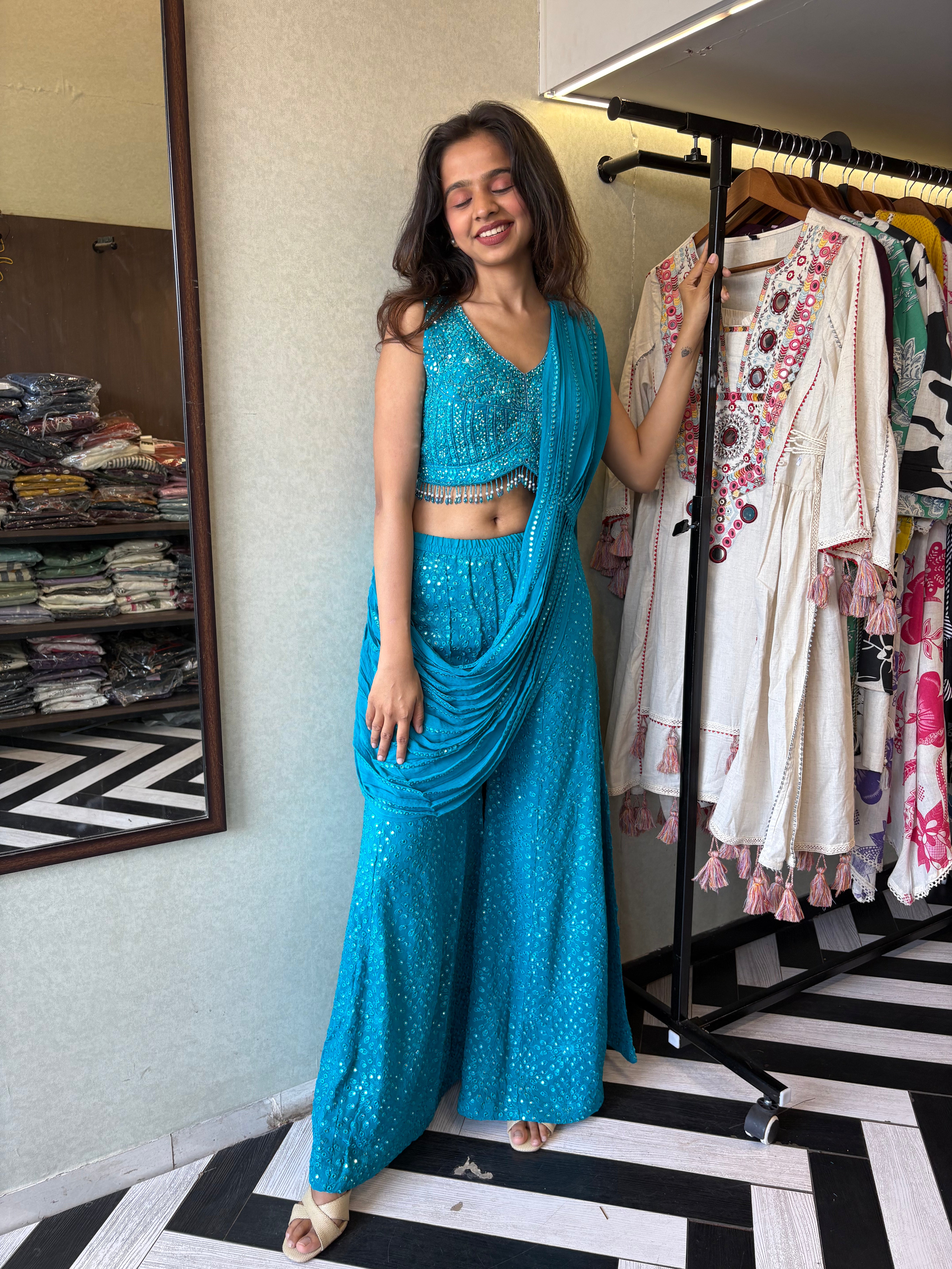 Image of Our Deep Blue Indo-Western Plazzo Set - where bold meets beautiful!