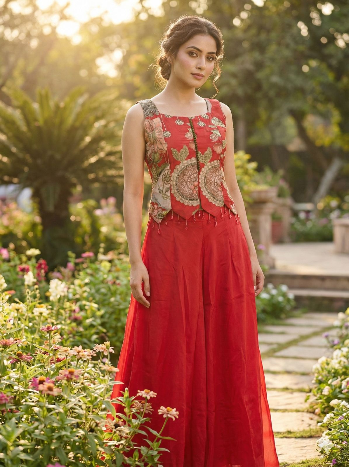 Image of Pure Chinnon Crepe Indo Western Set