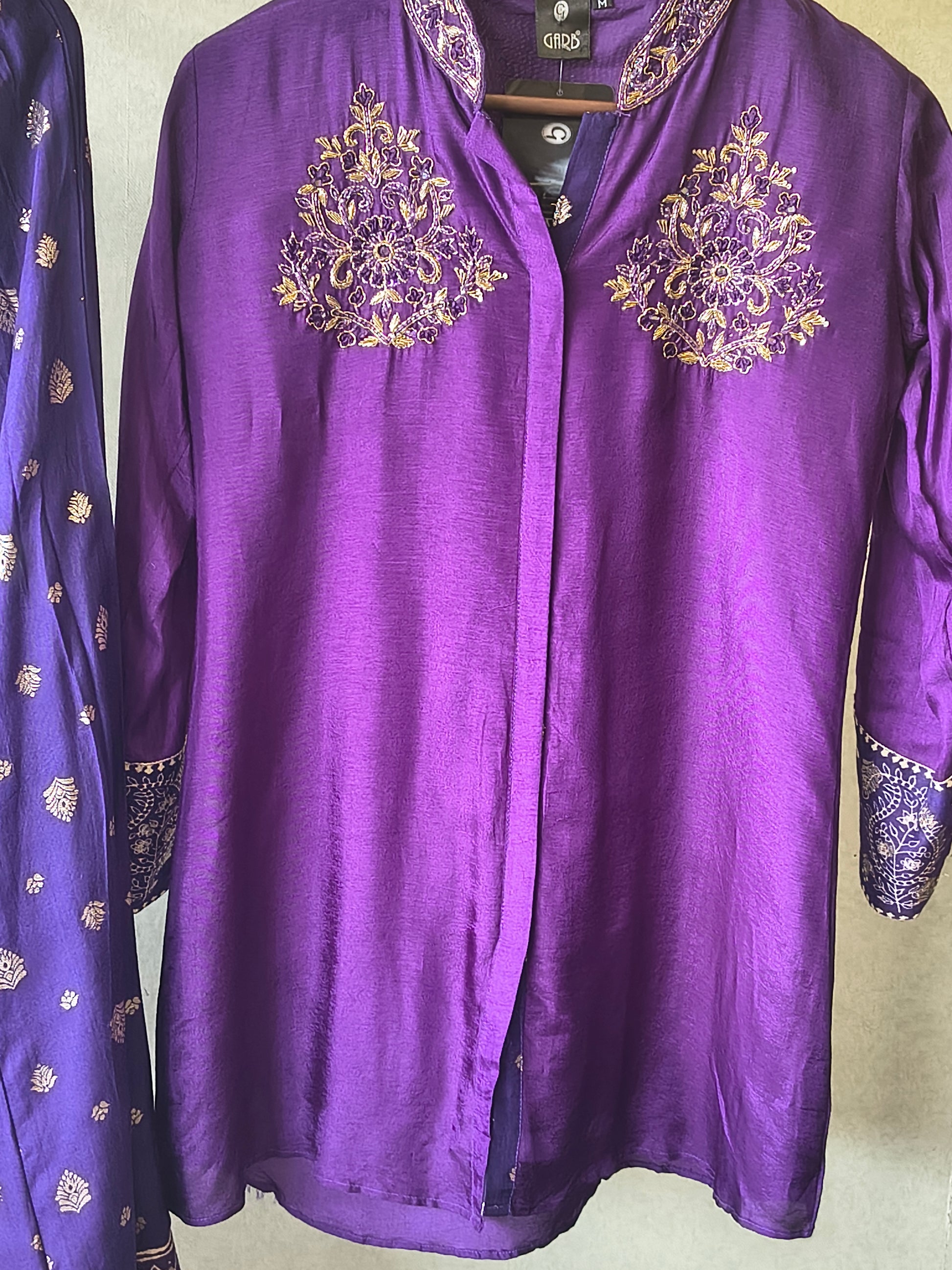 Royal Purple Designer Embroidered Co-Ord Set with Printed Palazzo