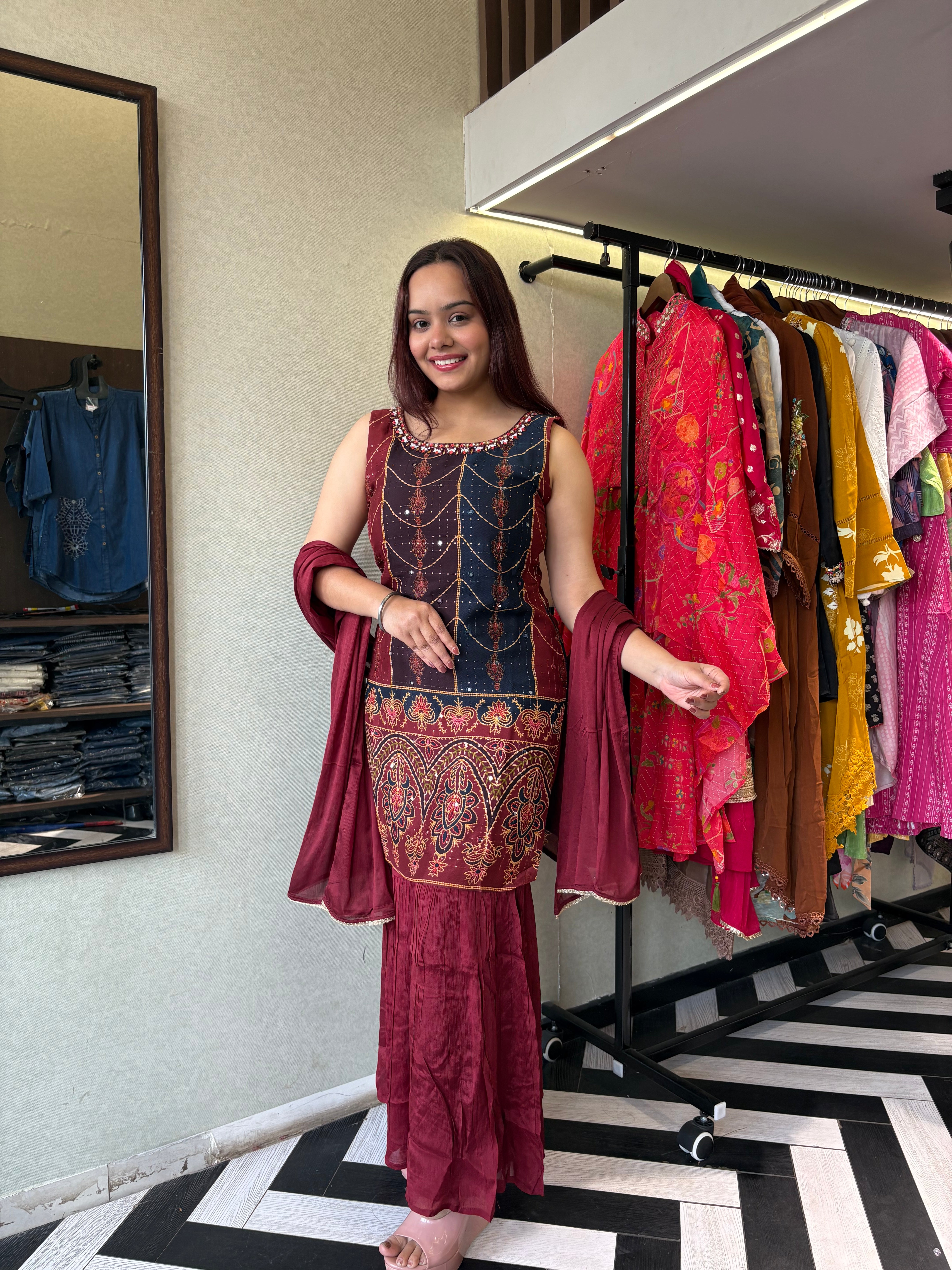 Pure Gaji Silk 3 Piece with Hand work