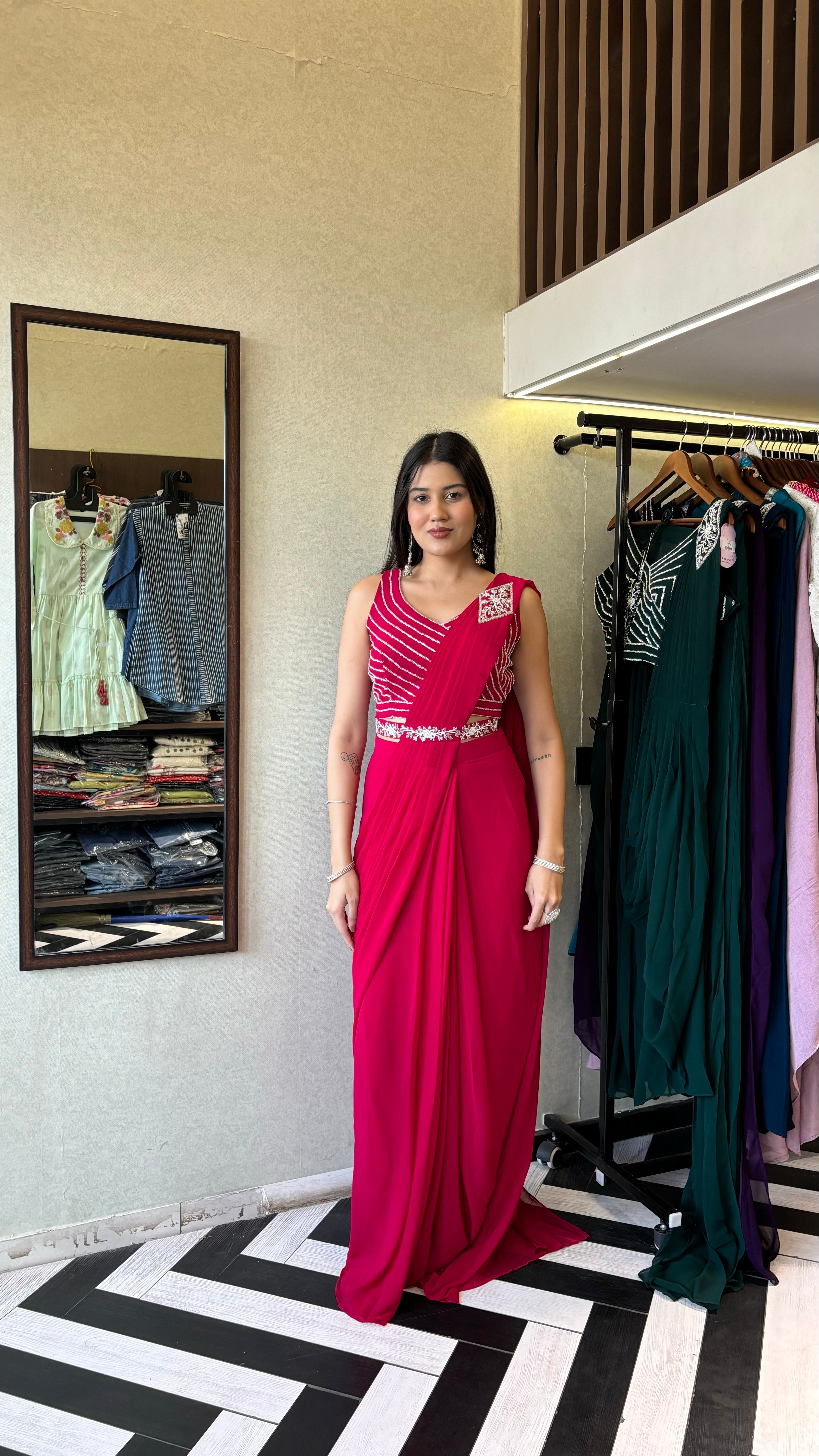 Image of Pure Georgette Saree Style Indo western