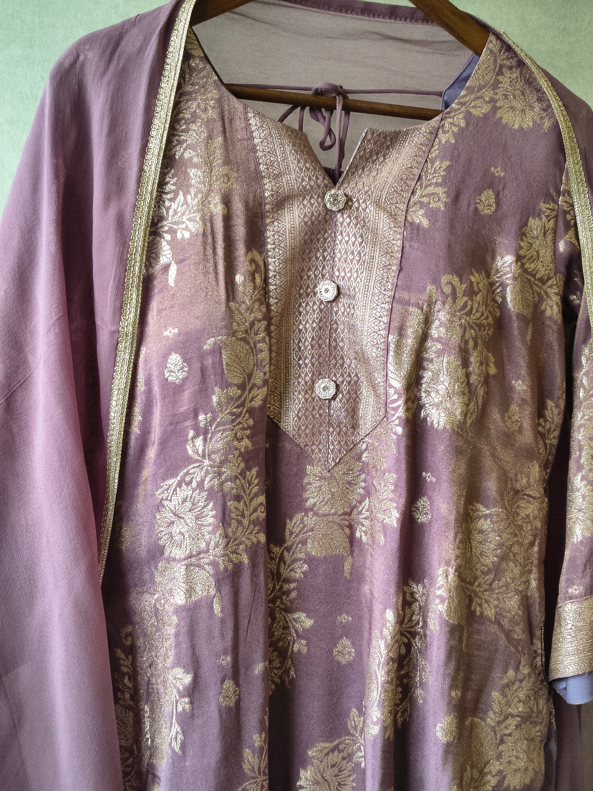 Premium Lavender Jacquard Straight Kurta with Georgette Sharara & Dupatta Set