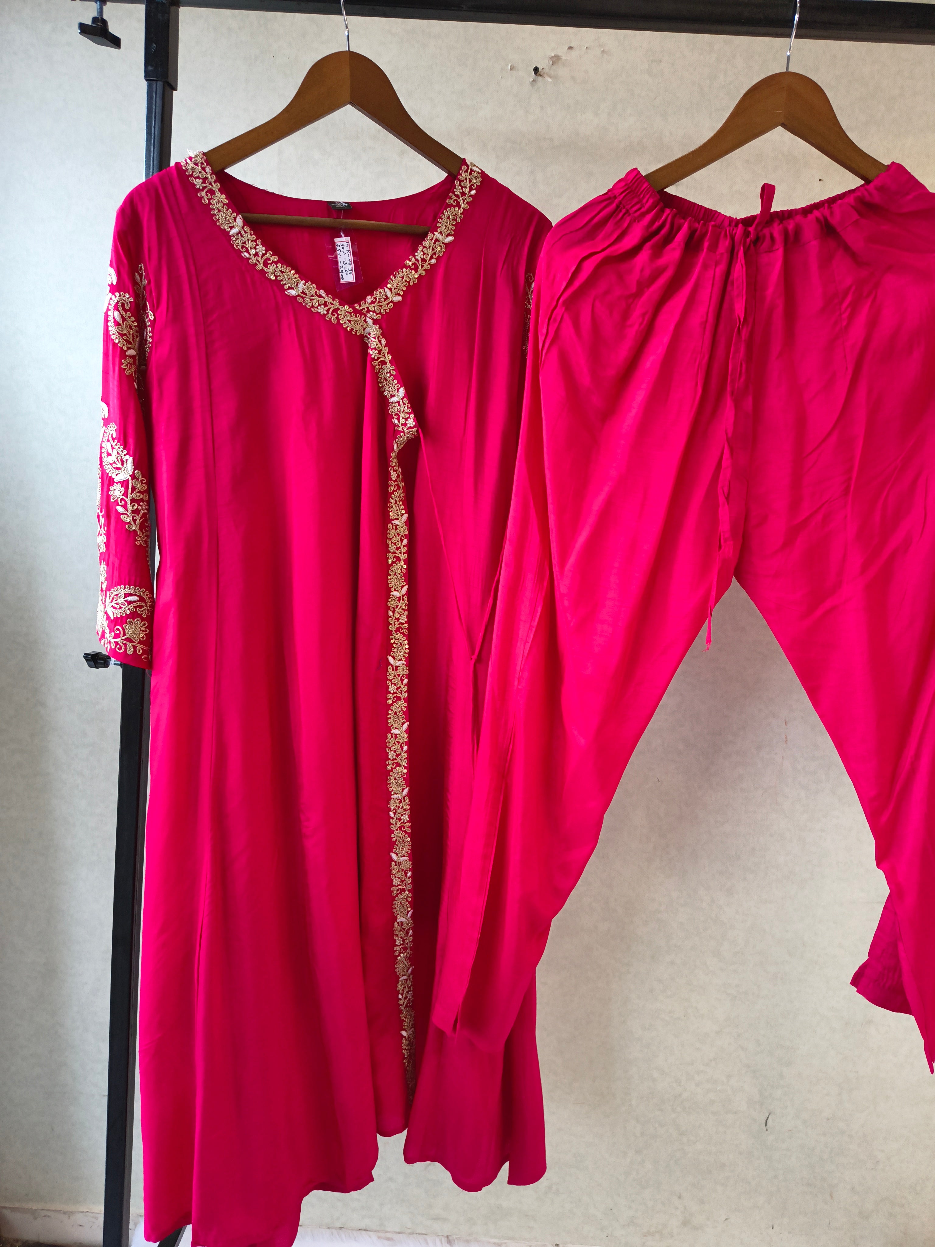 Image of Rani Pink Embroidered Anarkali Kurta Set with Dupatta | Premium 3 Piece Festive Ethnic Suit