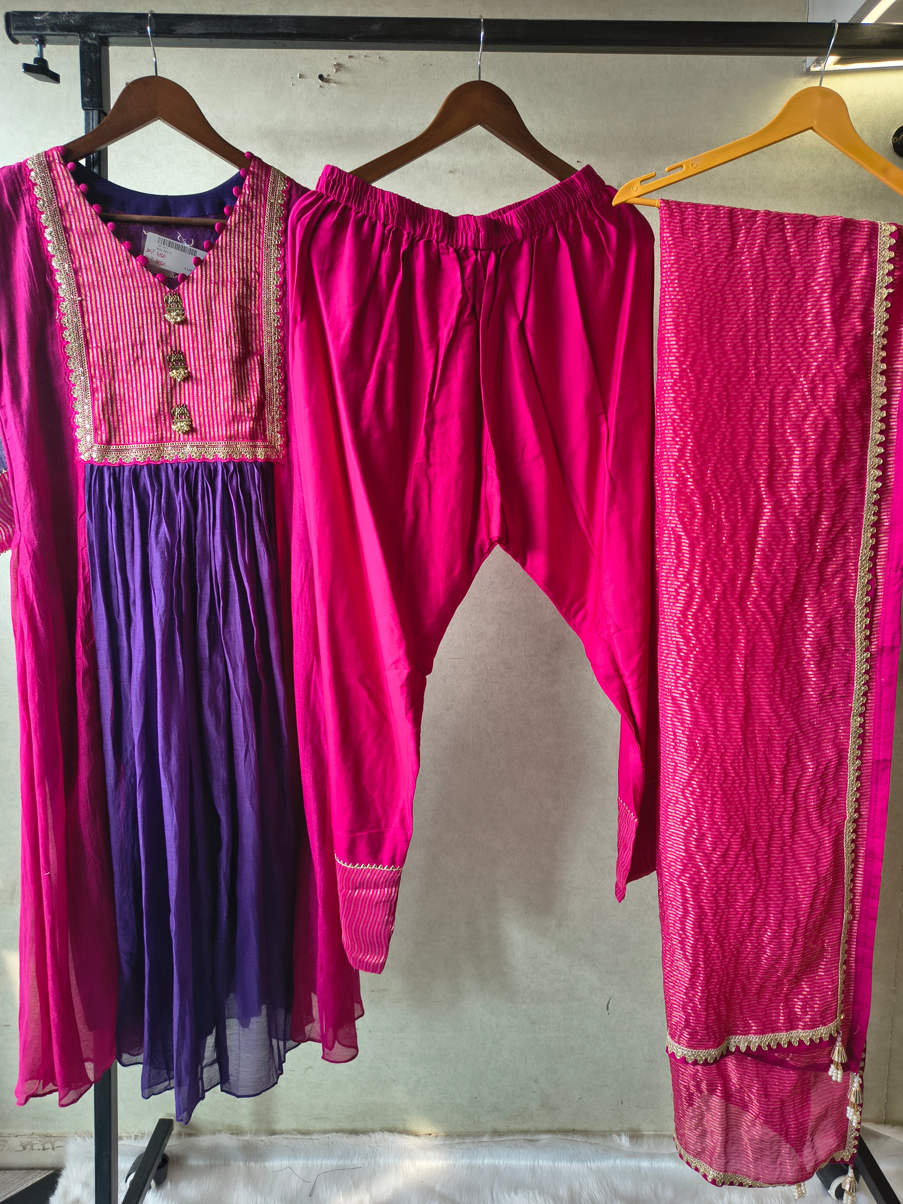 Image of Magenta & Royal Purple Georgette Anarkali Suit Set with Embroidered Yoke & Designer Dupatta – Premium 3 Piece Ethnic Ensemble