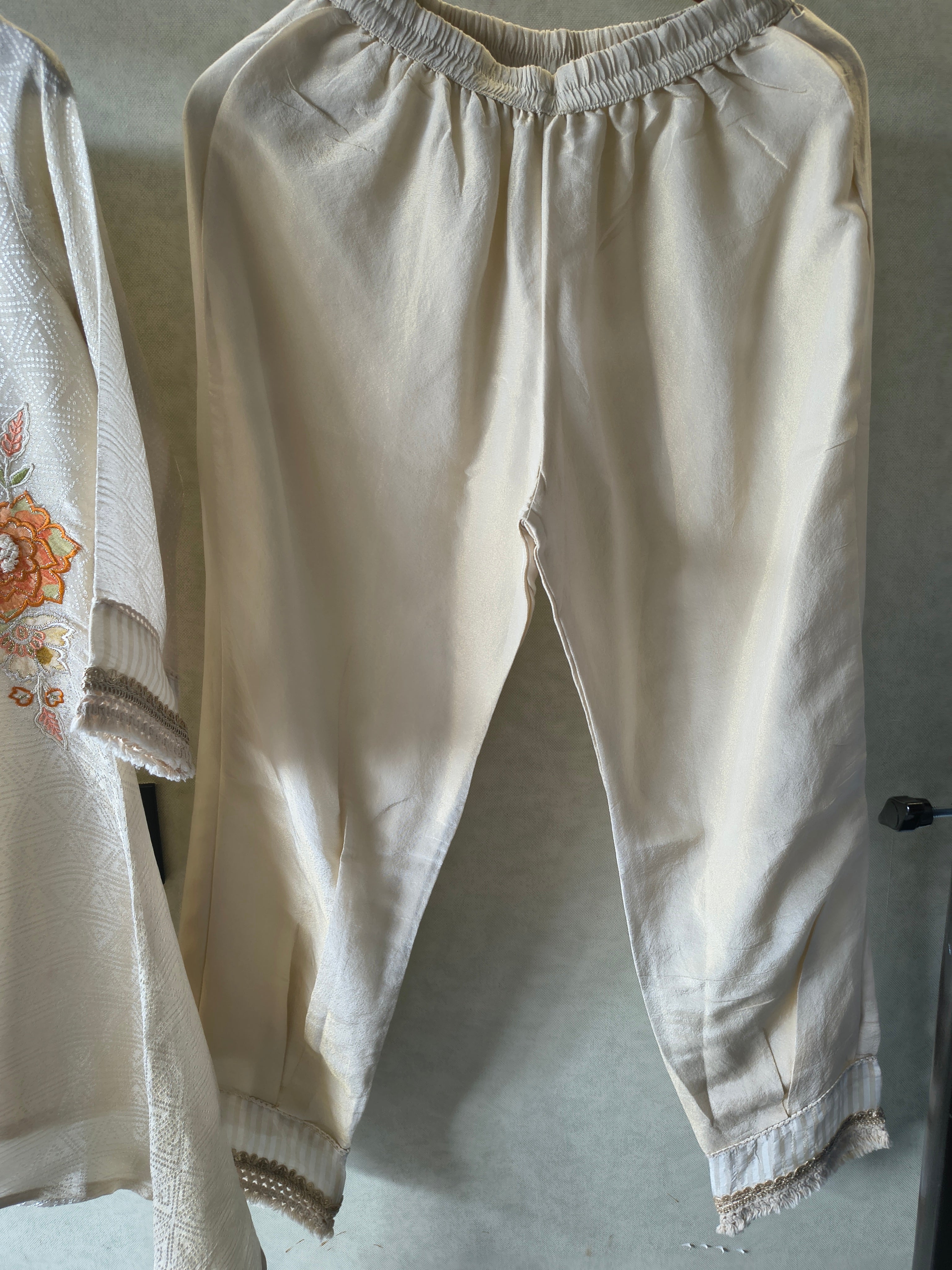 Image of Ivory Floral Embroidered Premium Asymmetrical Kurta Pant Co-Ord Set