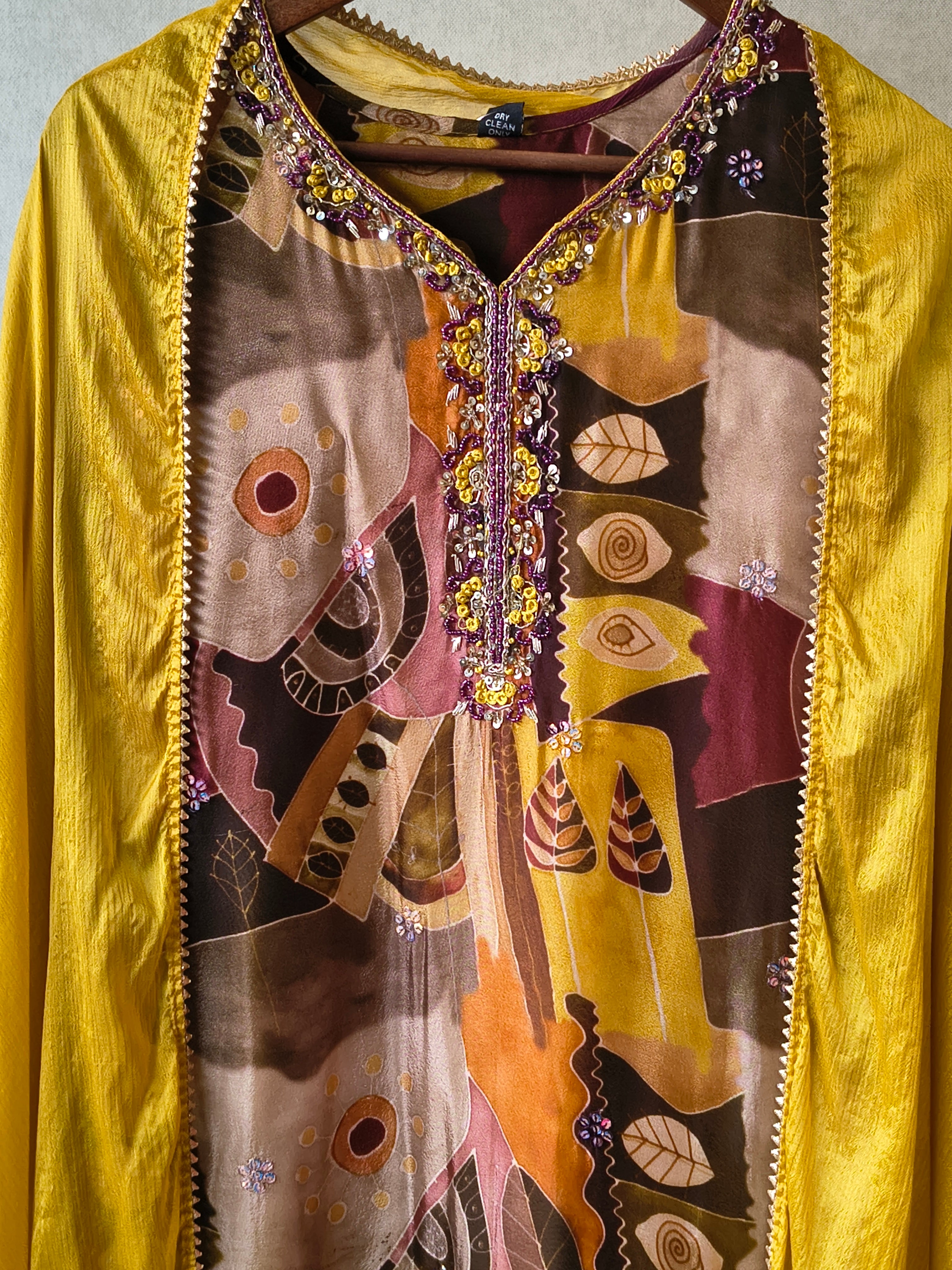 Image of Premium Mustard Abstract Printed Kurta with Sharara & Dupatta Set