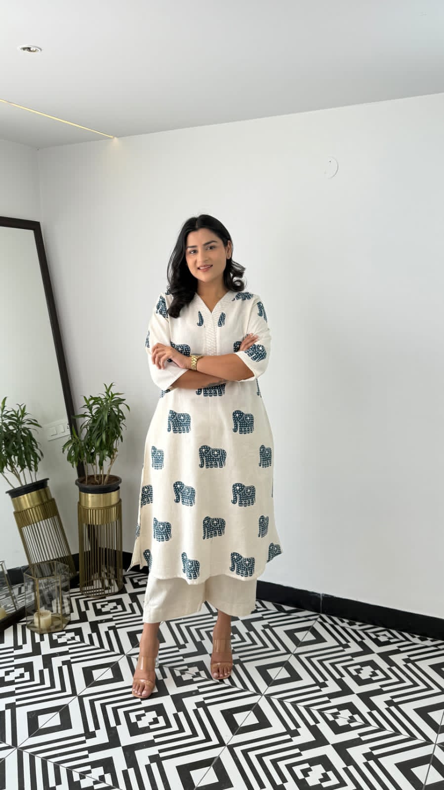 Image of Explore Breathable & Embroidered and beautiful elephant print all over kurti Co-ord Sets your go-to for any occasion