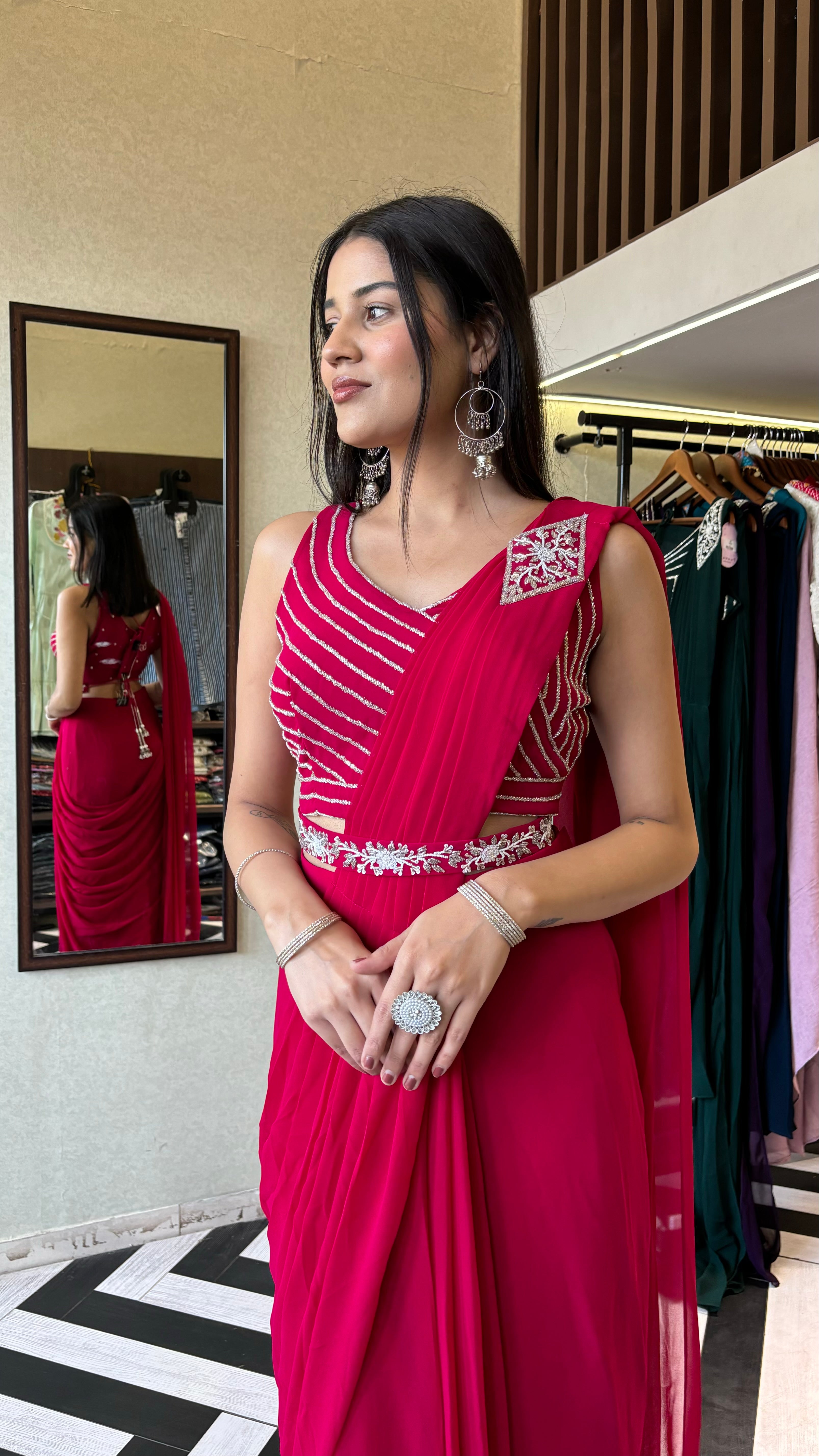 Image of Pure Georgette Saree Style Indo western