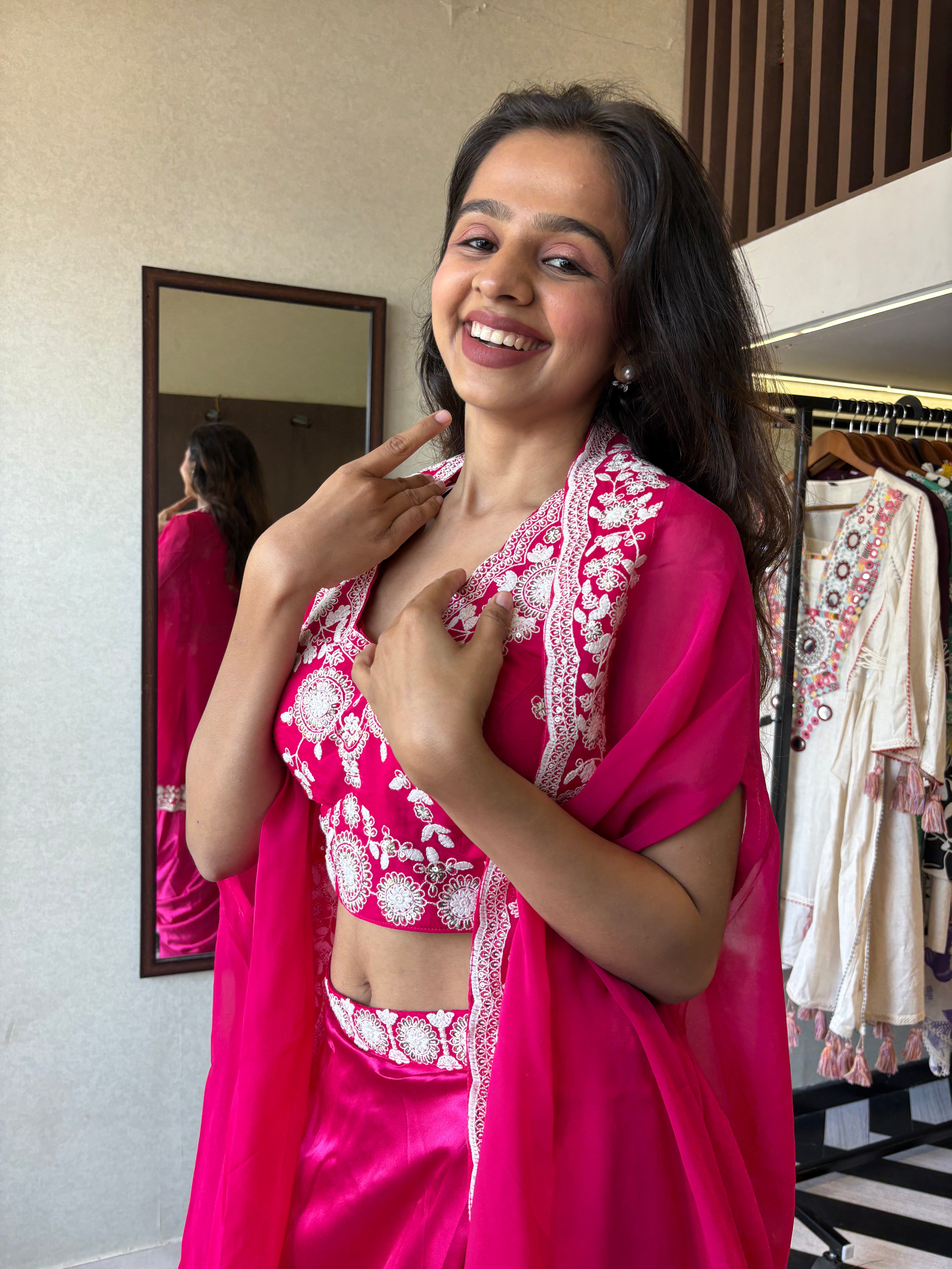 Image of Pure crepe 3-piece Indo-Western beauty, featuring stunning hand embroidery and a drape-style silhouette that turns every occasion into a fashion moment.