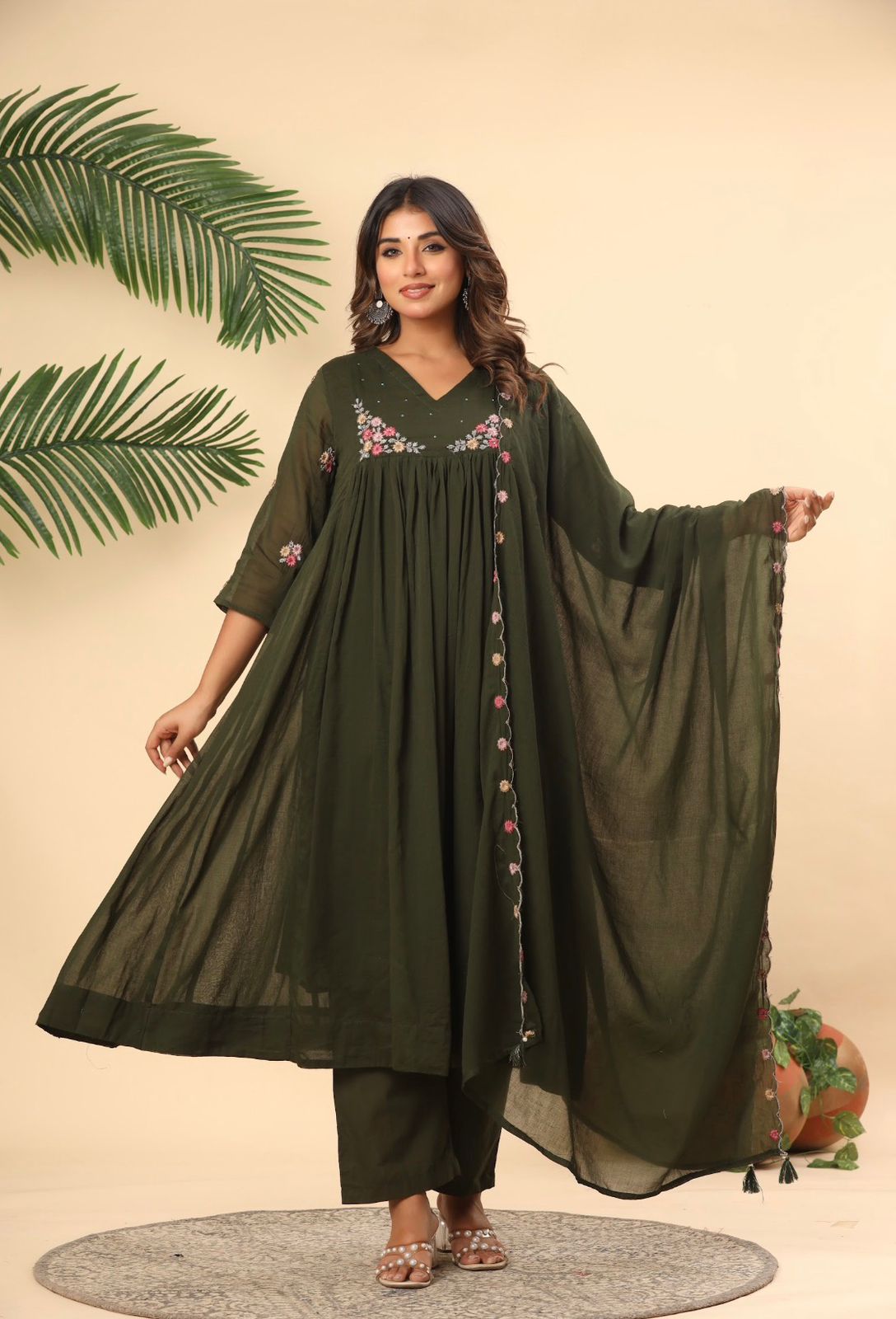 Pure Mull Chanderi Cotton Anarkali Set