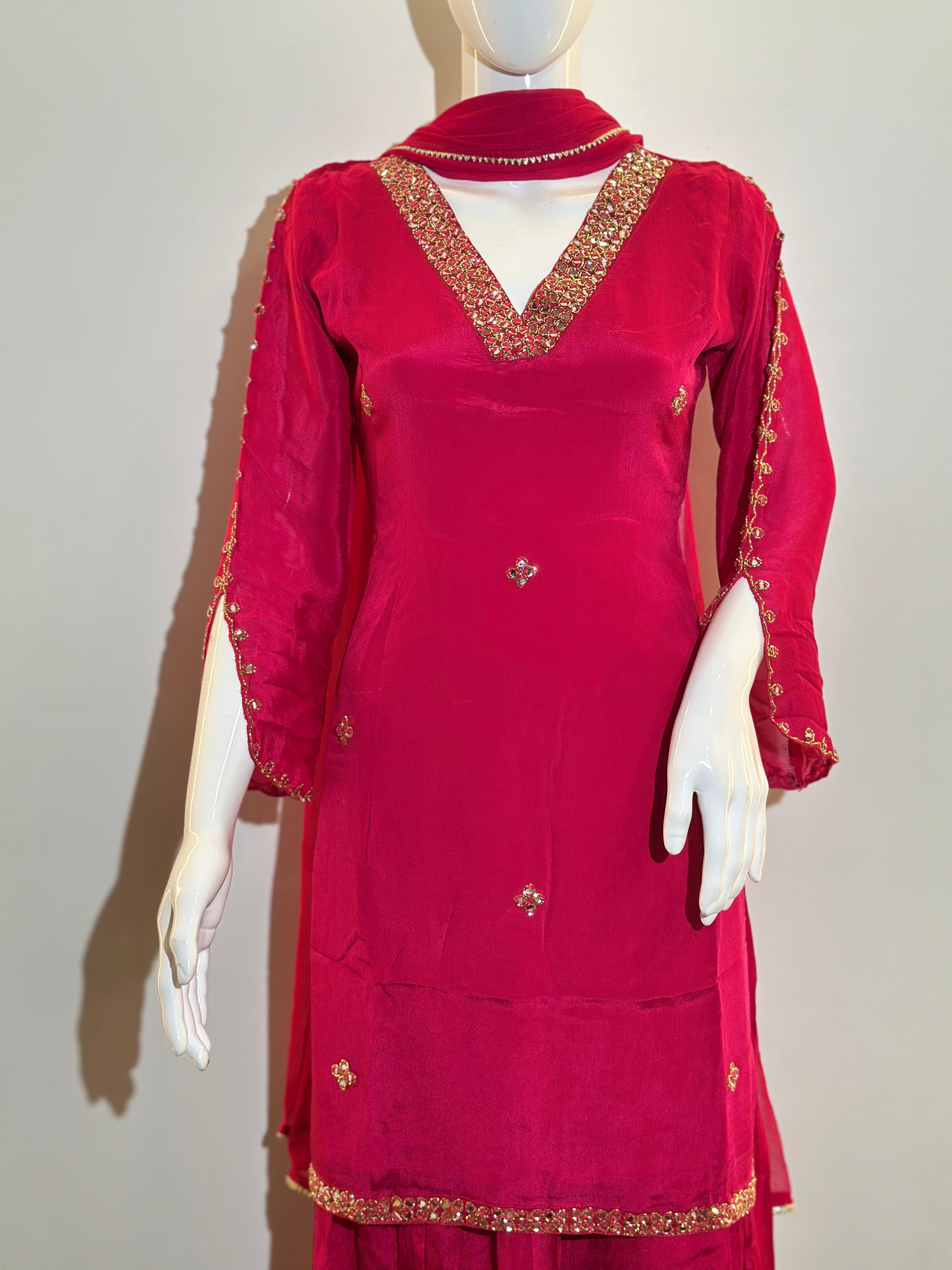 Image of Pure Chinnon Crepe 3-Piece Designer Set with Handwork
