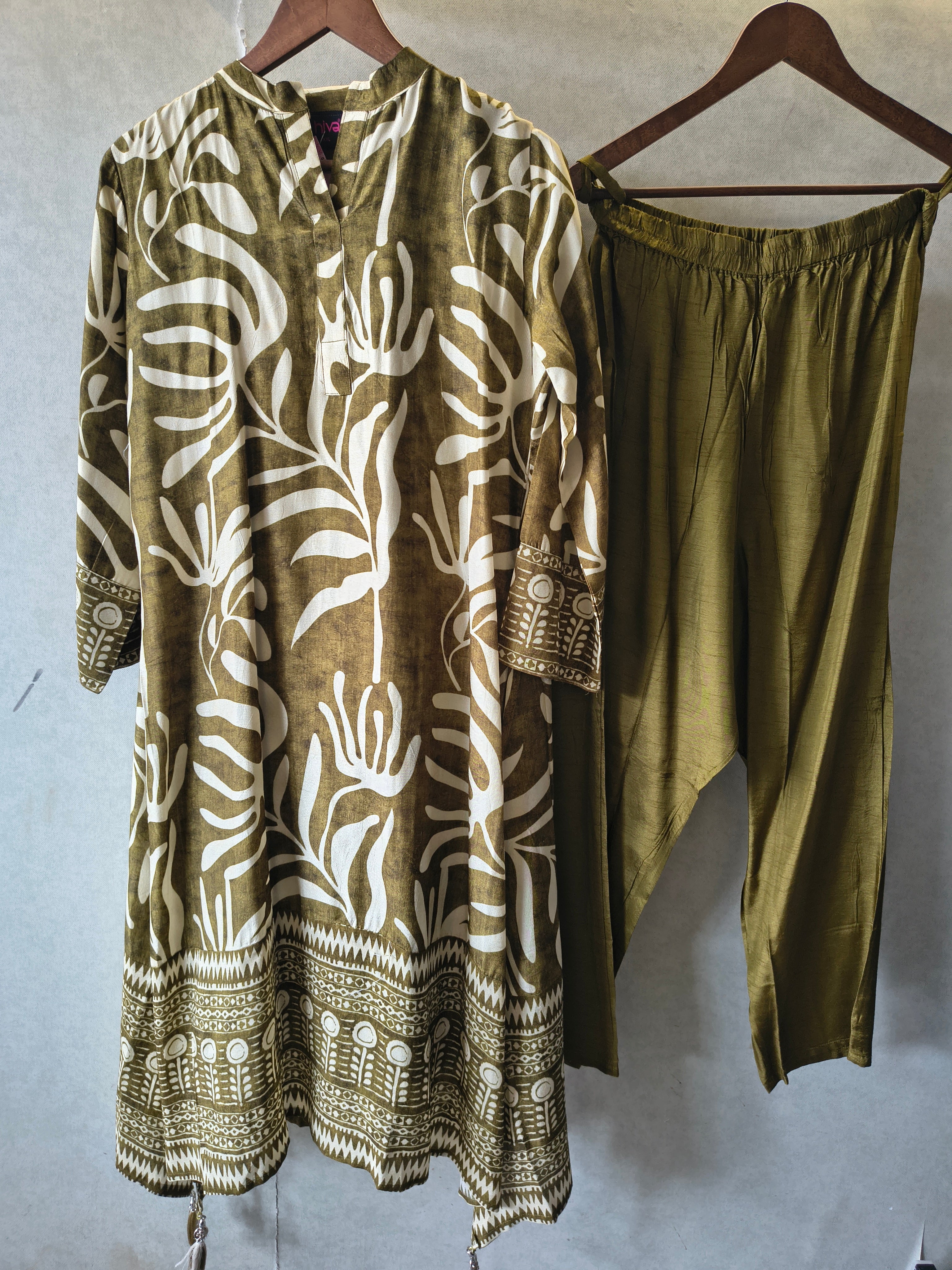 Image of Olive Botanical Printed Premium Co-Ord Set