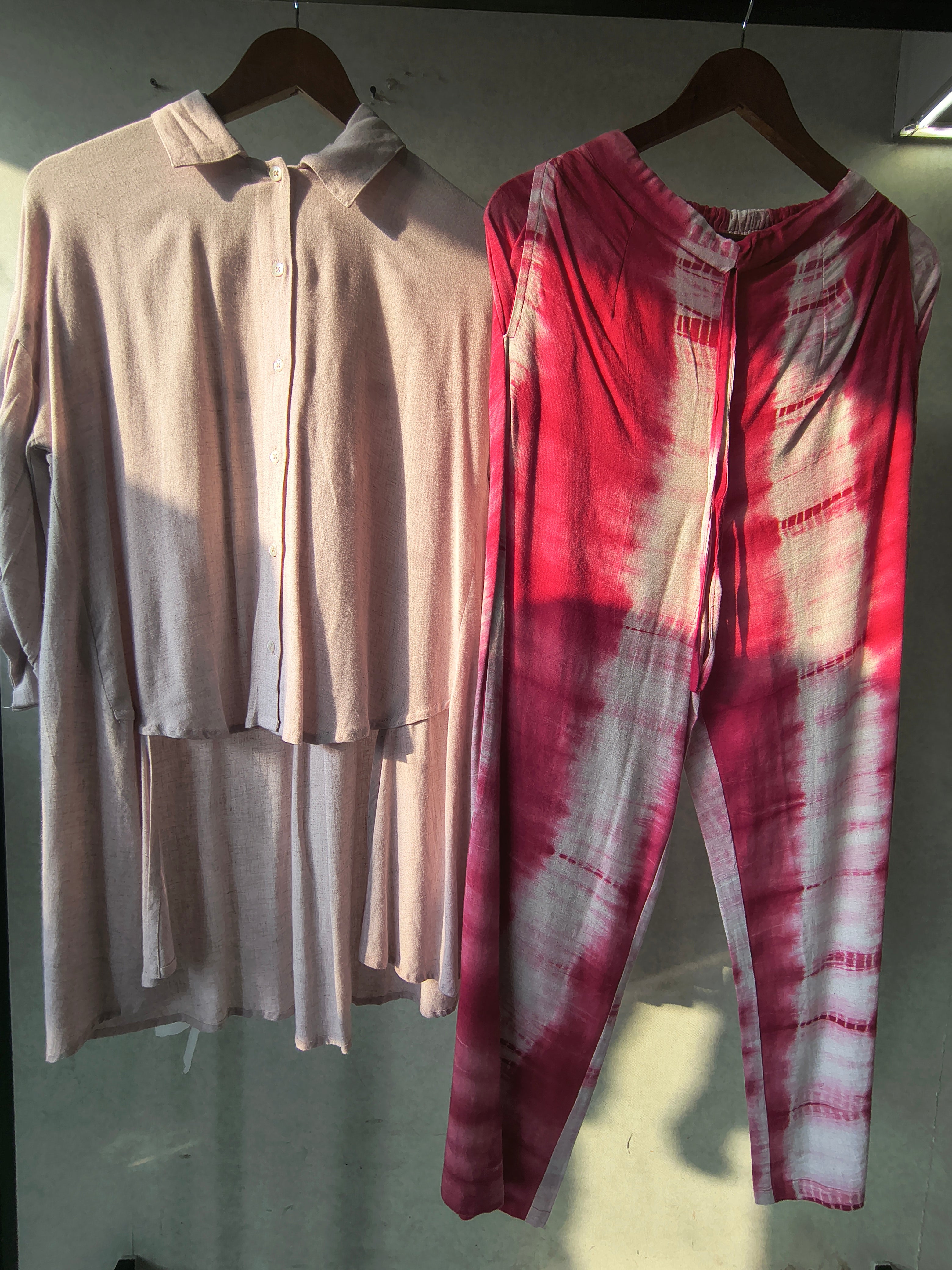 Image of Premium Layered Shirt Style Tunic Co-Ord Set with Tie-Dye Straight Pants