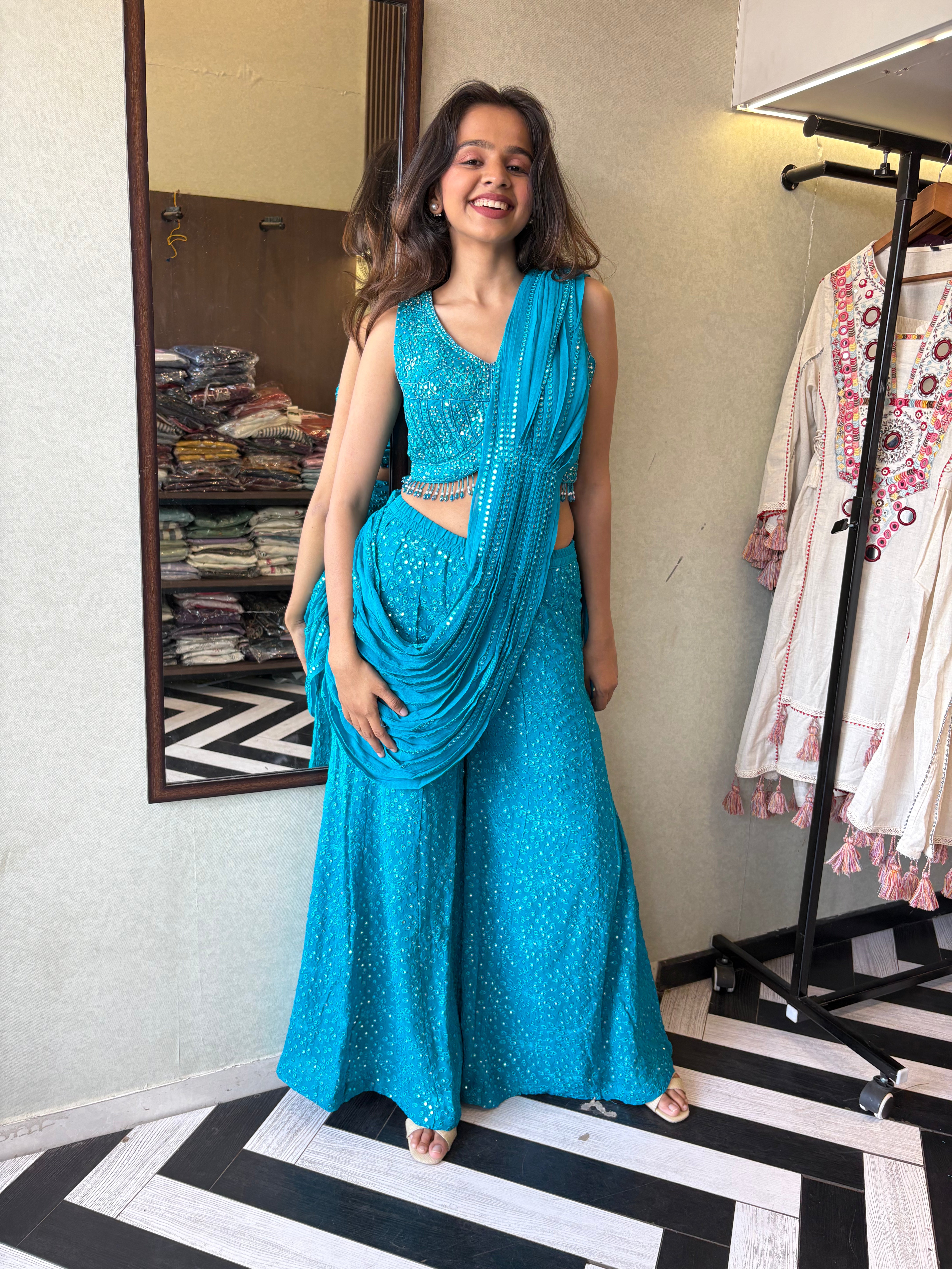 Image of Our Deep Blue Indo-Western Plazzo Set - where bold meets beautiful!