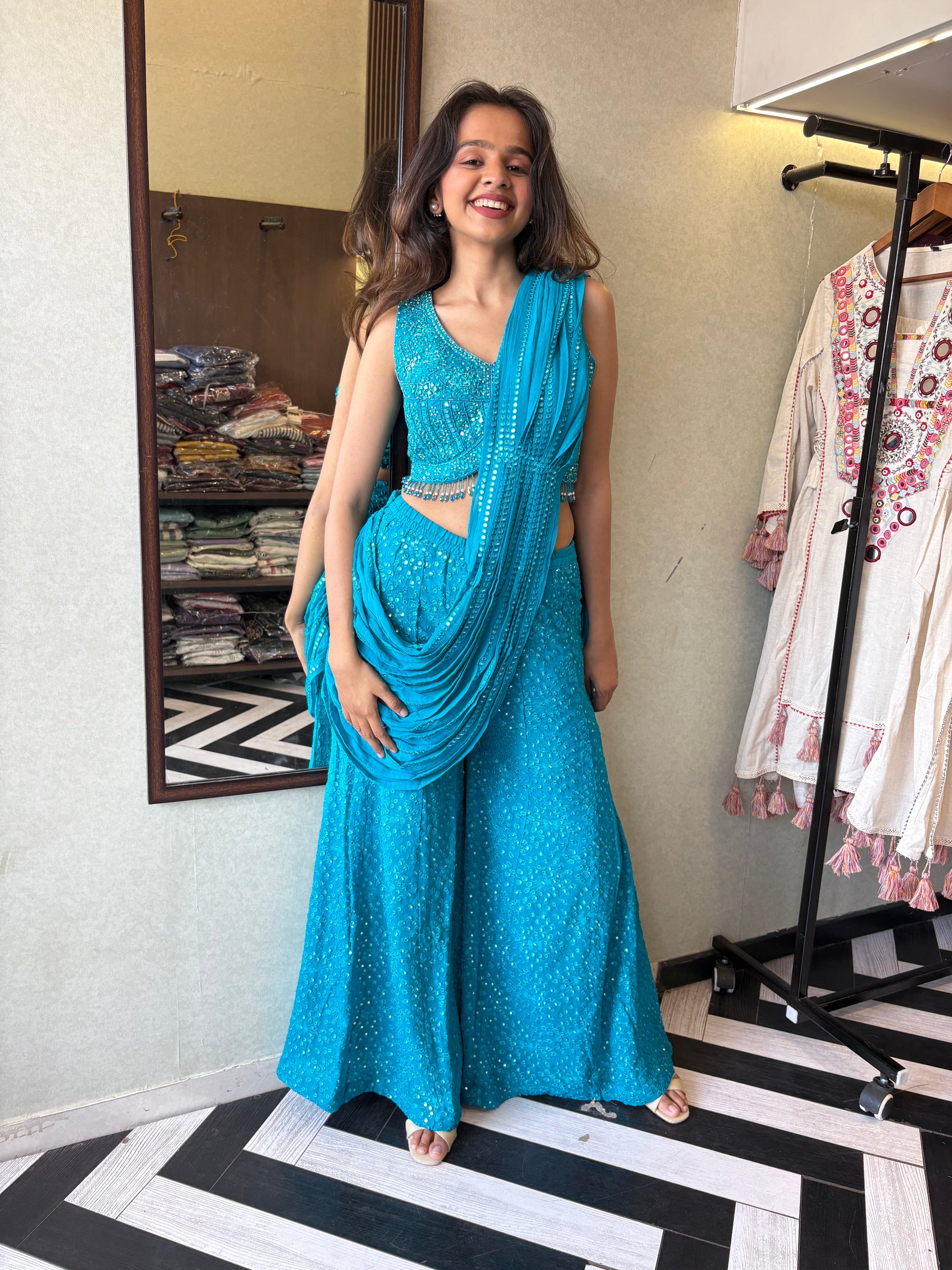 Our Deep Blue Indo-Western Plazzo Set - where bold meets beautiful!