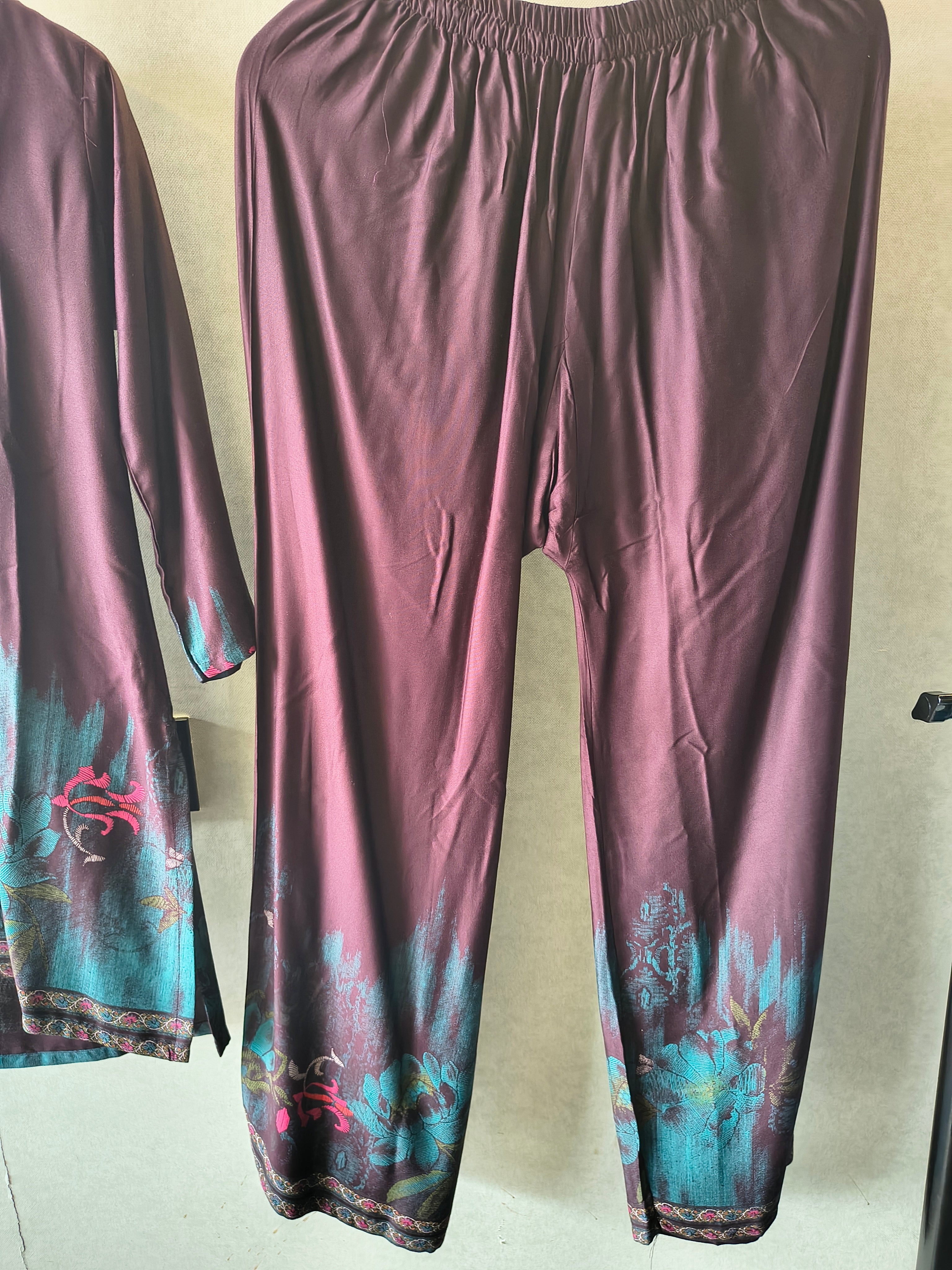 Image of Wine Embellished Premium Silk Co-Ord Set