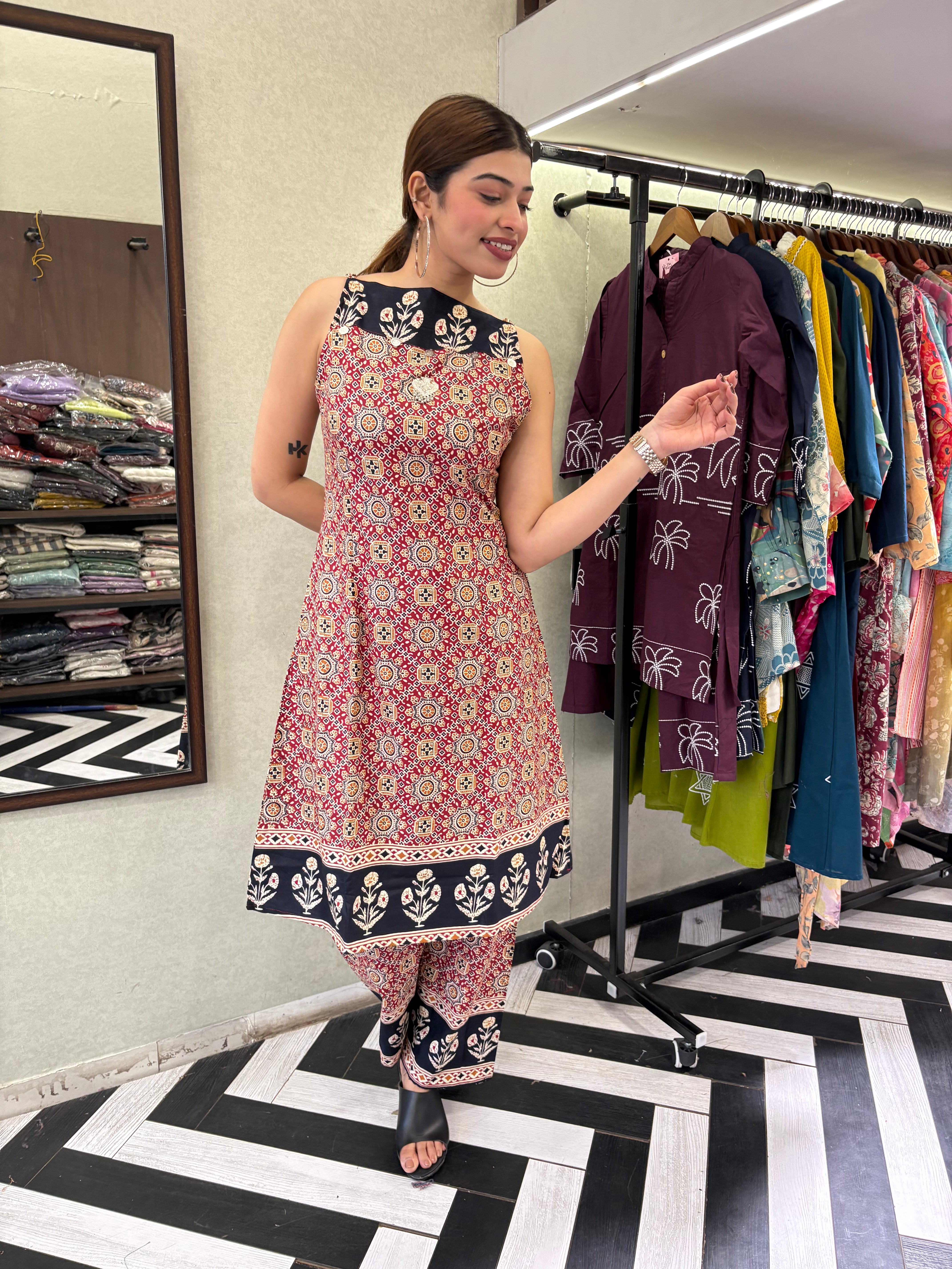 Pure Cotton 2 Piece with V neck work