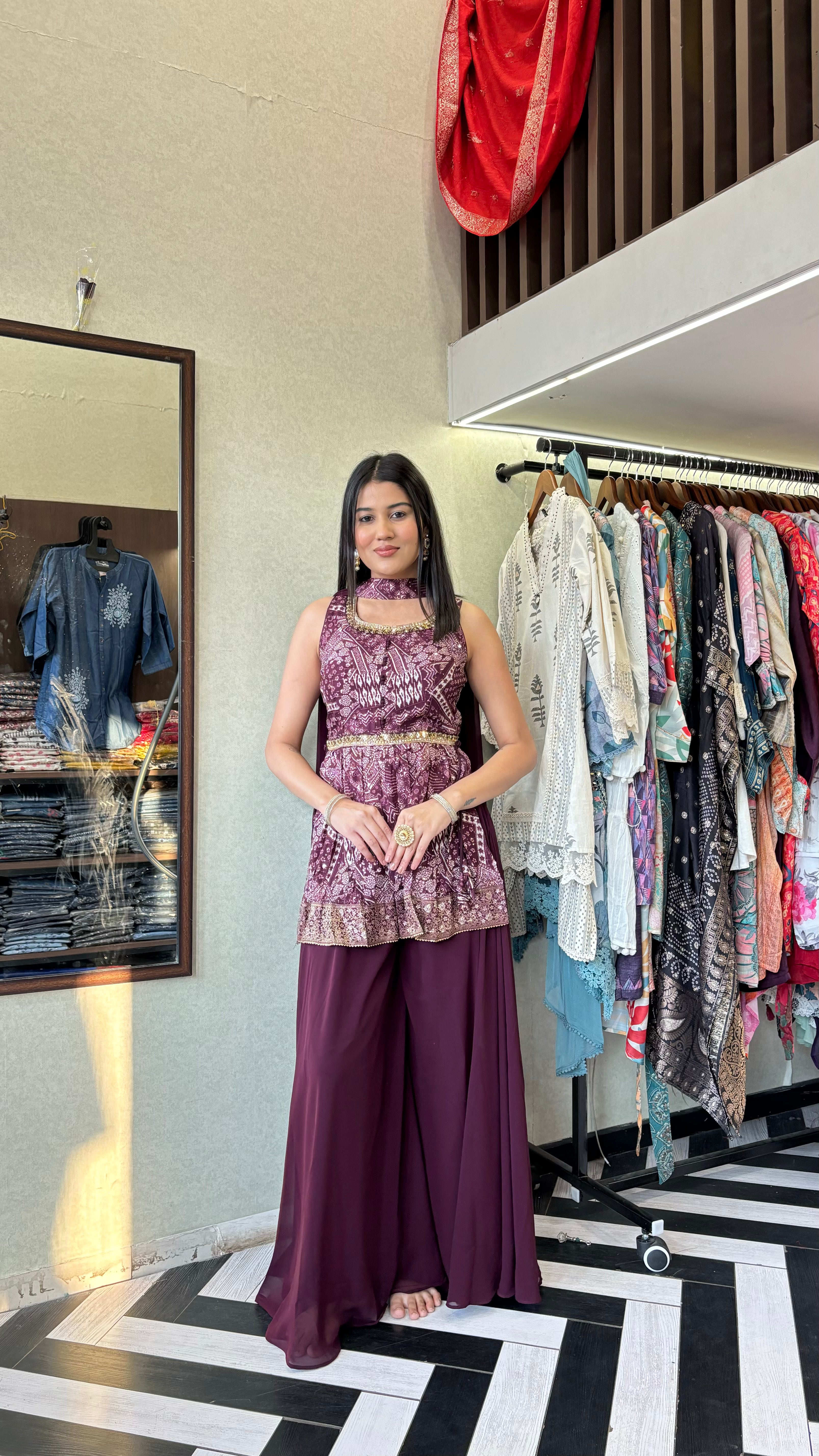 Image of Pure Chinnon Indo Western Piece with Hand work