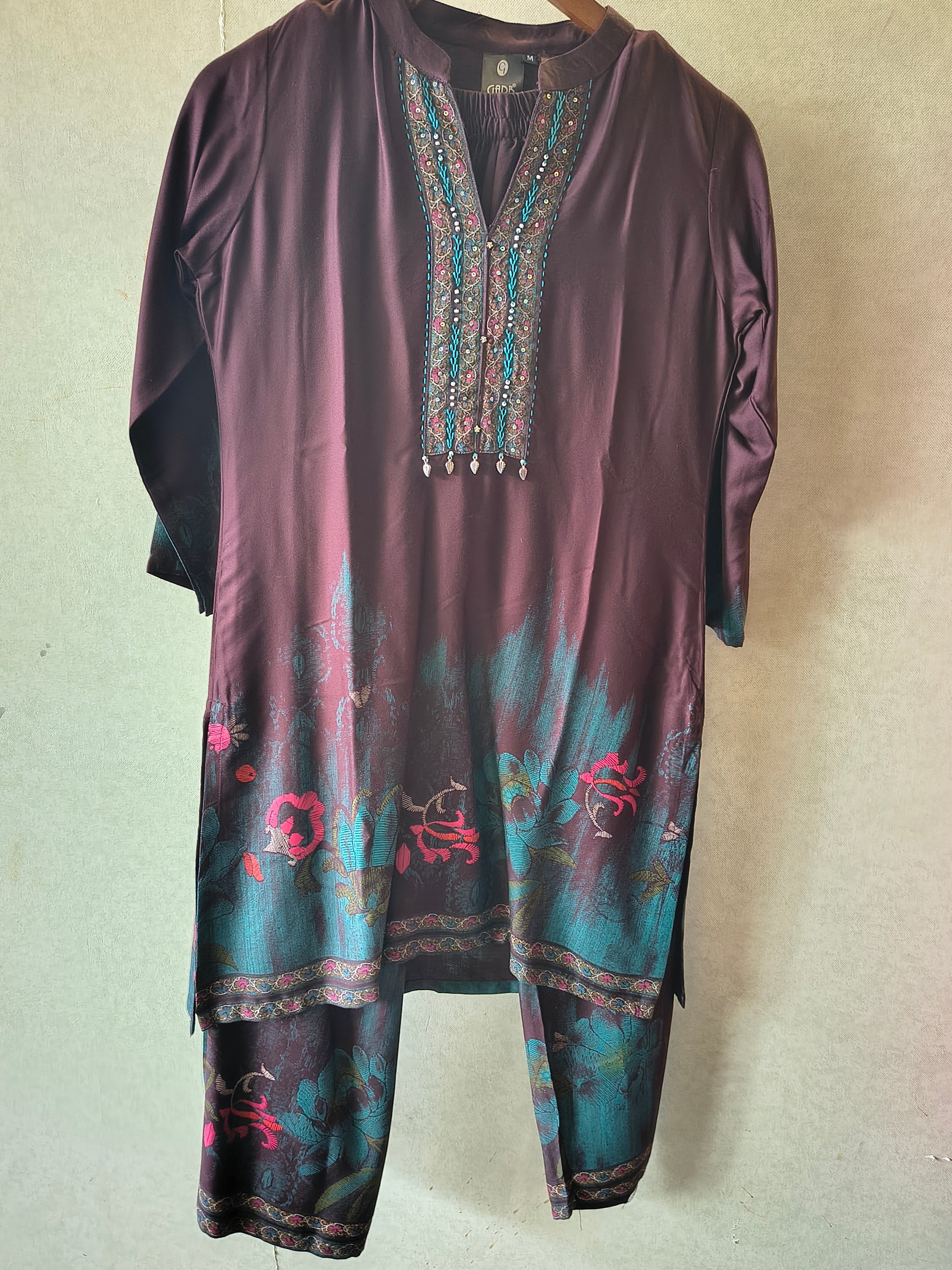 Wine Embellished Premium Silk Co-Ord Set