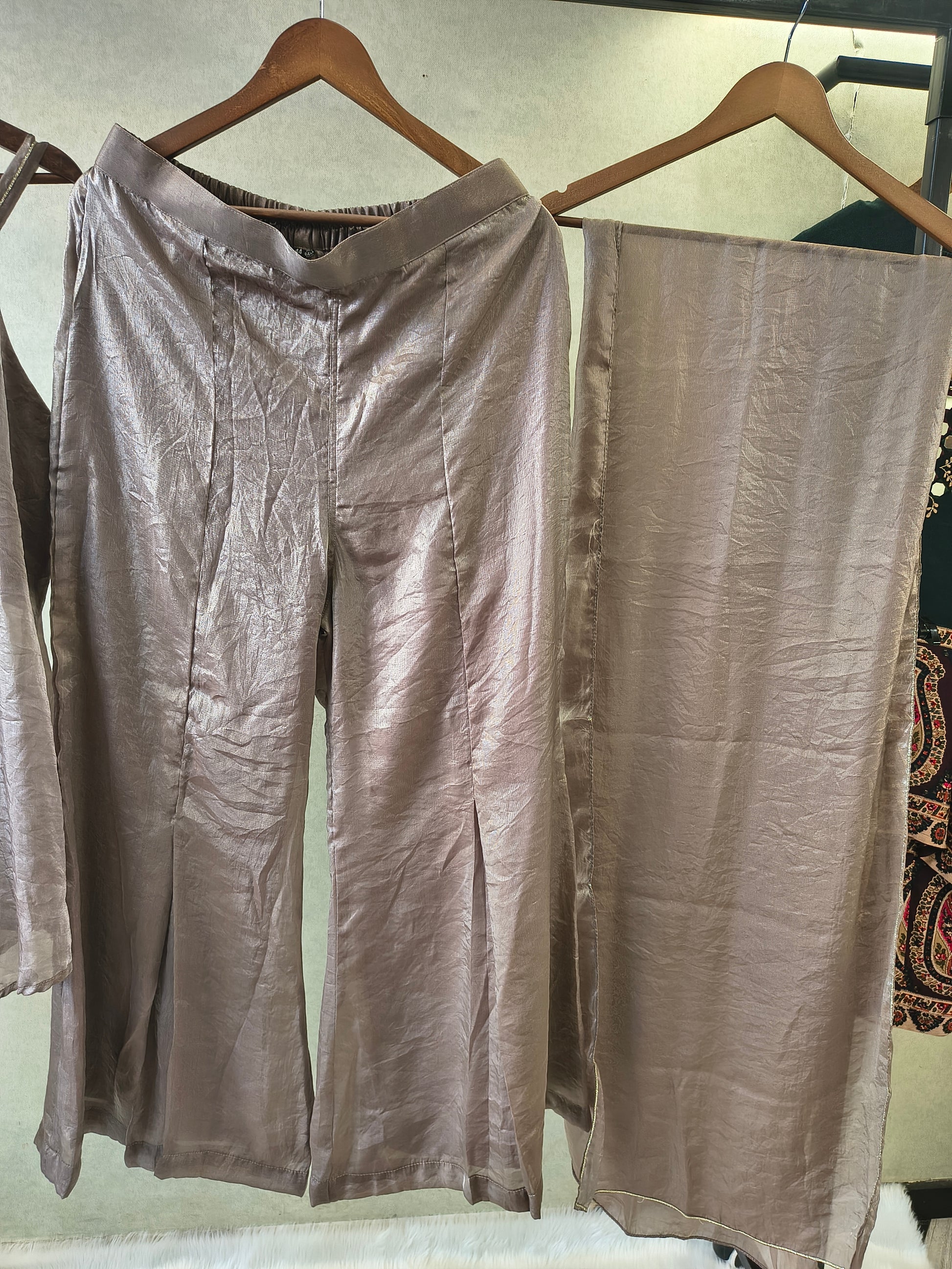 Steel Grey Asymmetrical Embroidered Indo-Western Kurta Set with Straight Pants & Dupatta – 3 Piece Designer Co-Ord Set
