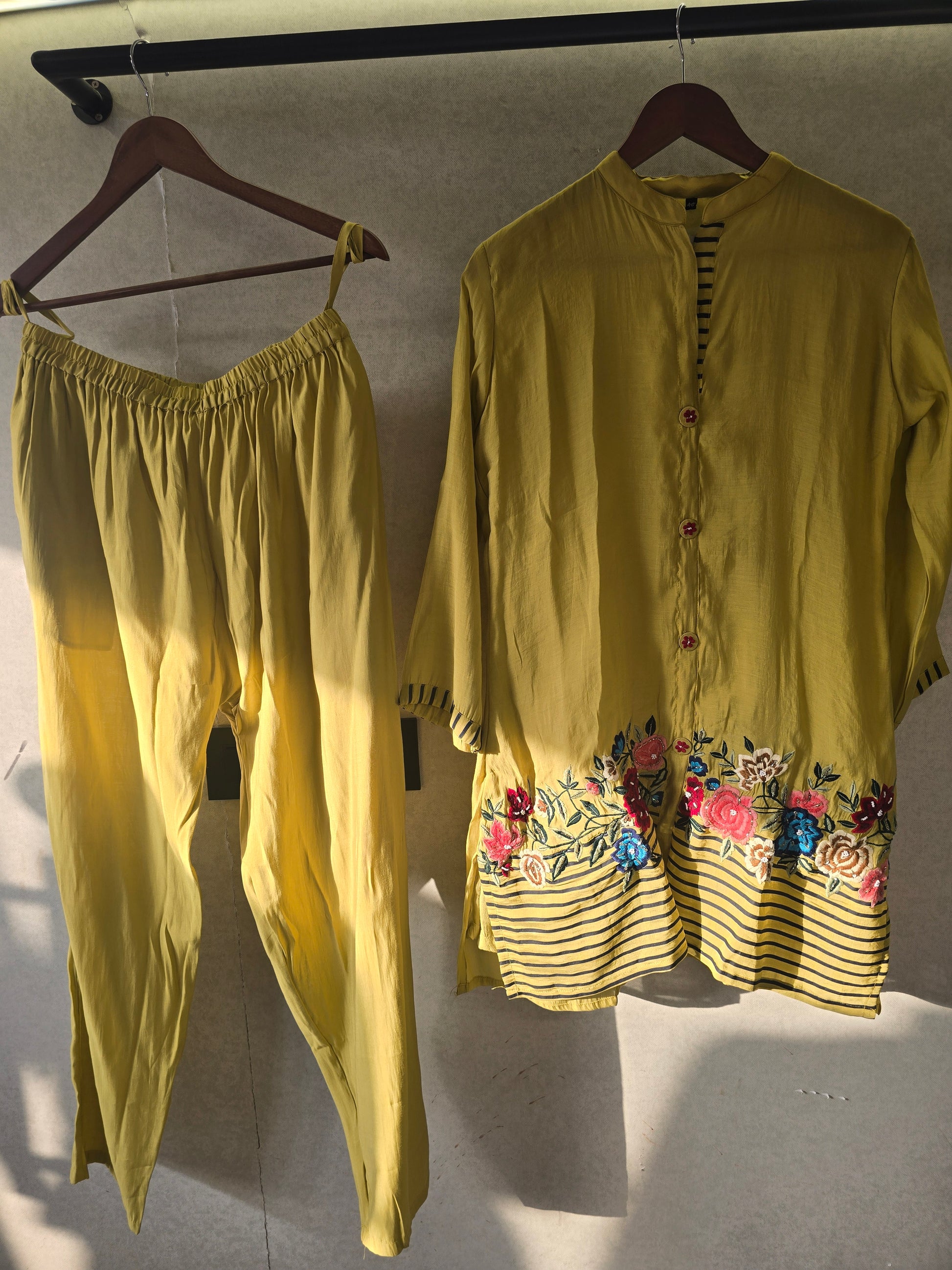 Mustard Floral Embroidered Co-Ord Set