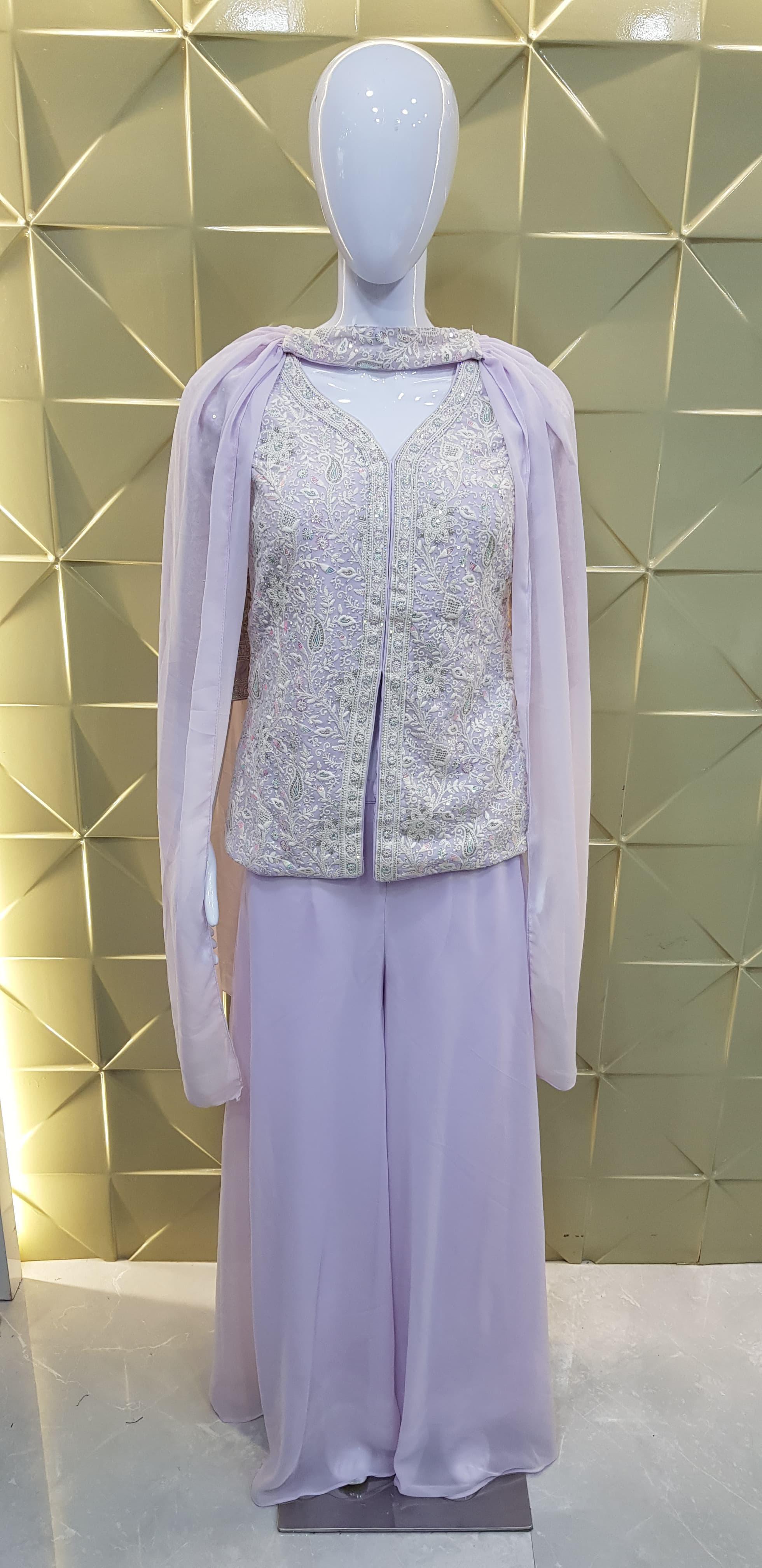 Image of Pure Lucknowi Set with Georgette Plazzo