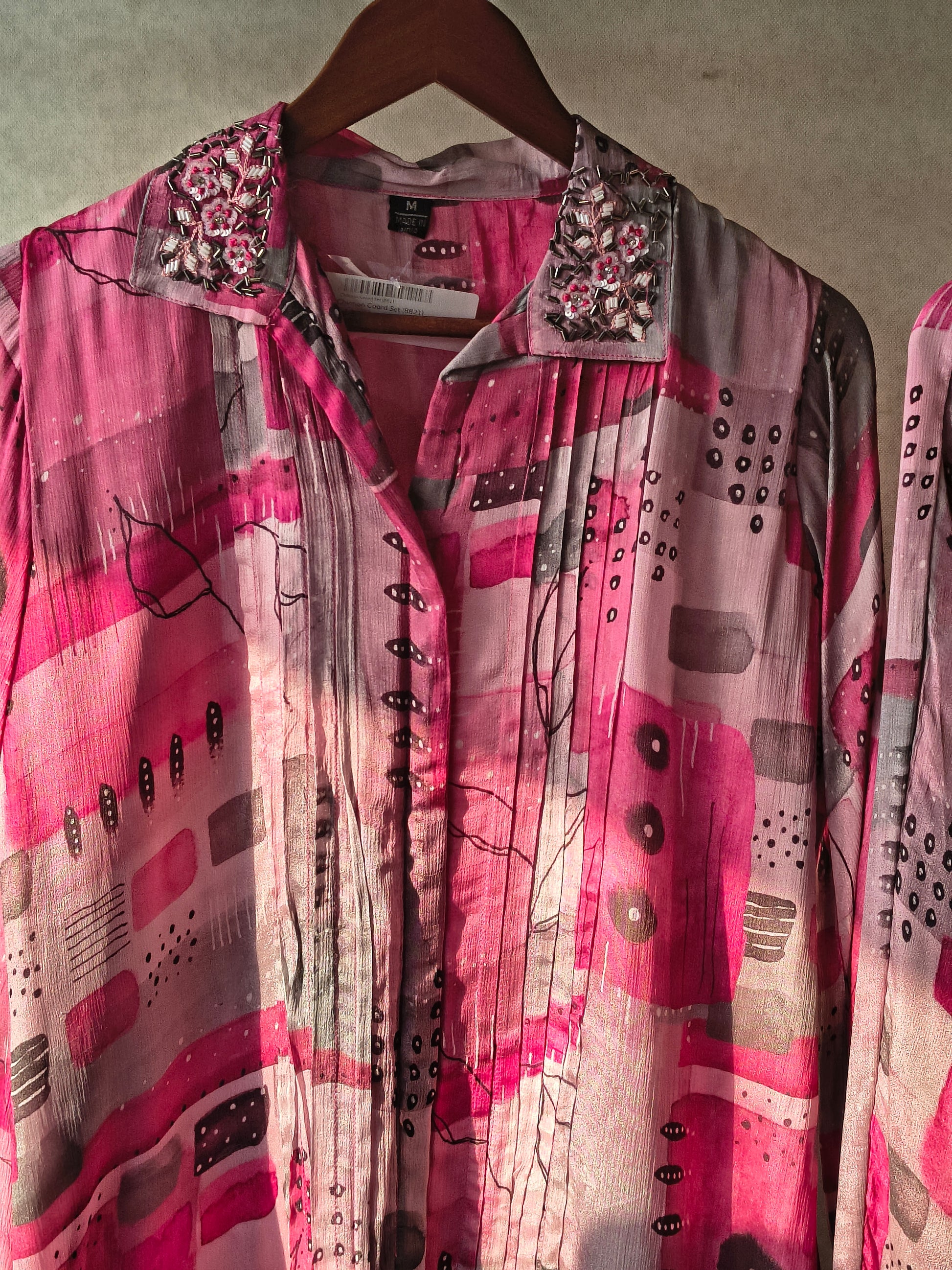 Premium Embellished Abstract Printed Oversized Shirt Co-Ord Set with Tapered Pants