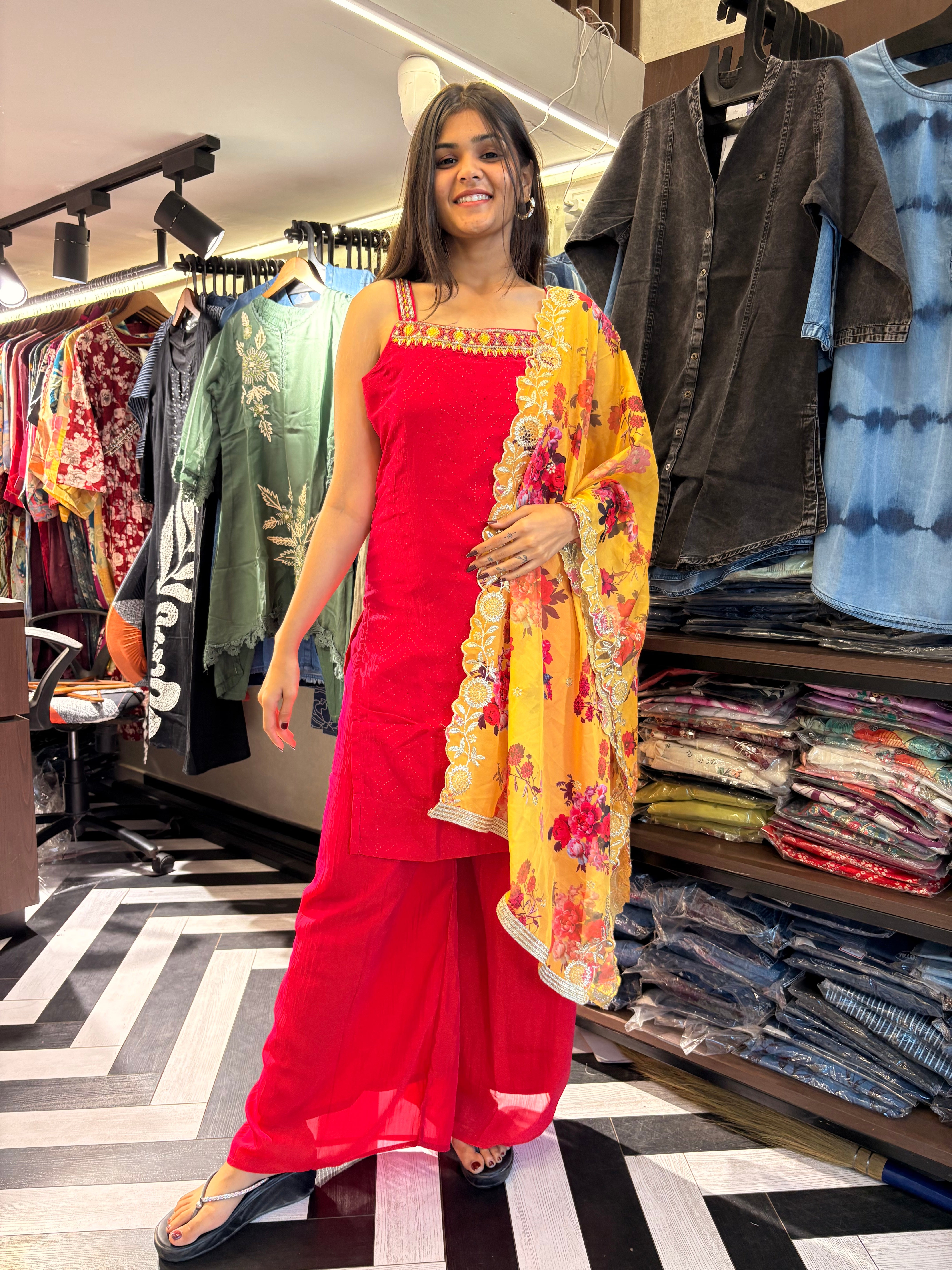 Pure Crepe 3 Piece Kurti Set