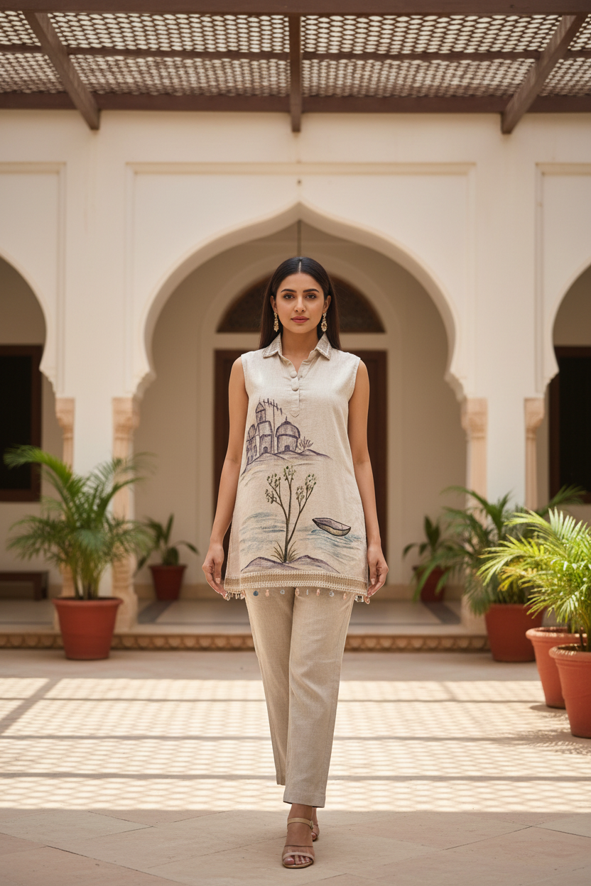Natural Linen Scenic Art Co-Ord Set