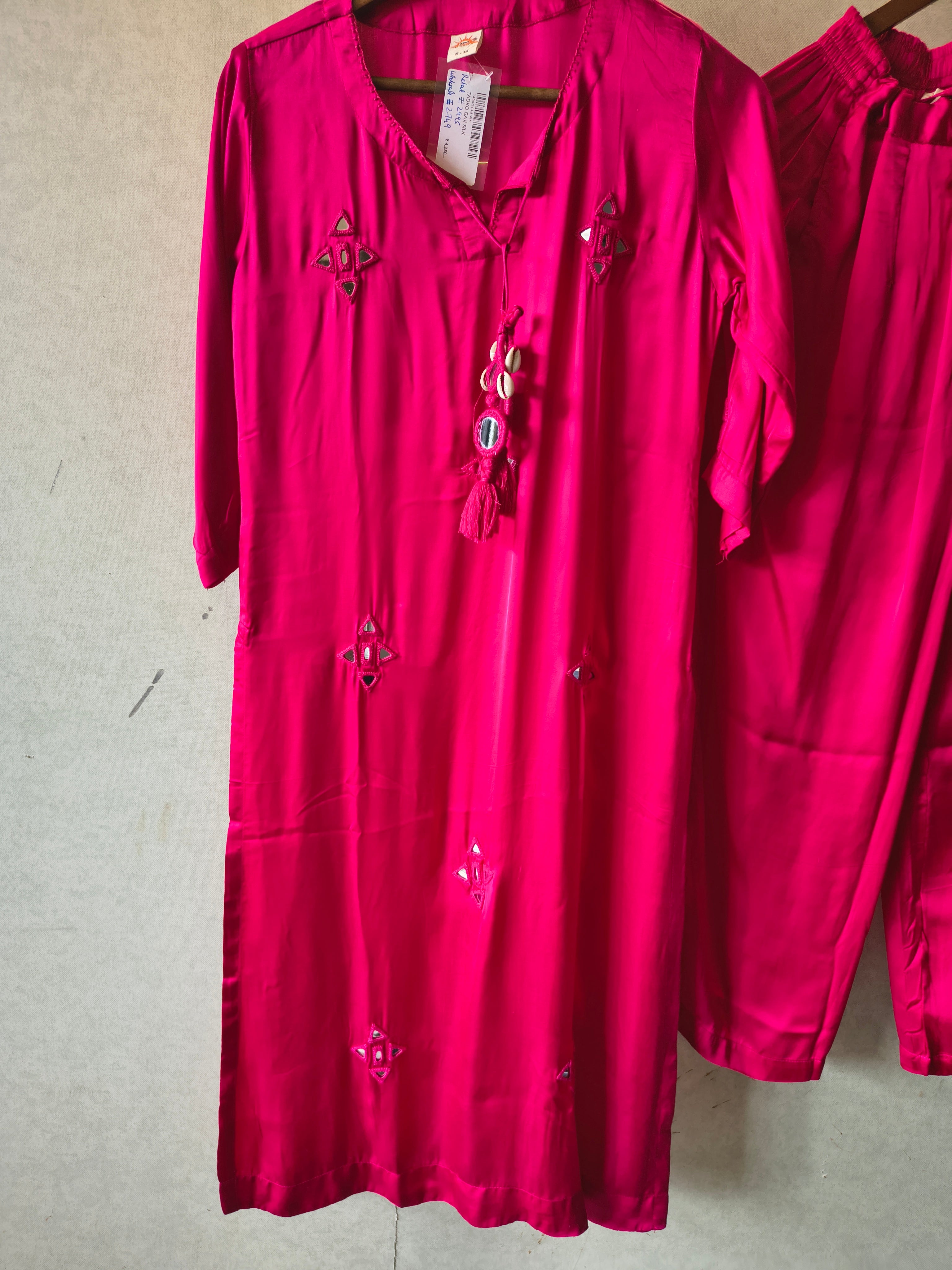 Image of Tadko Brand - Rani Pink Mirror Work Premium Silk Co-Ord Set