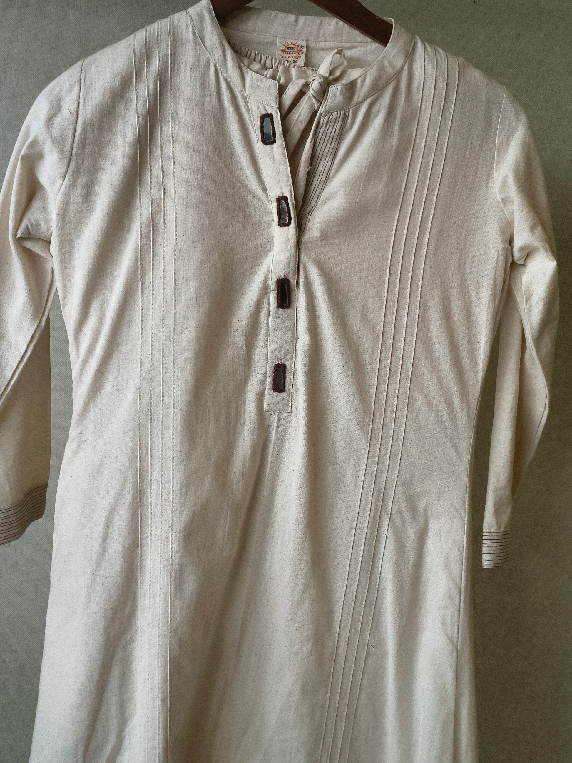 Premium Off-White Cotton A-Line Kurta & Pant Co-Ord Set with Pintuck Detailing