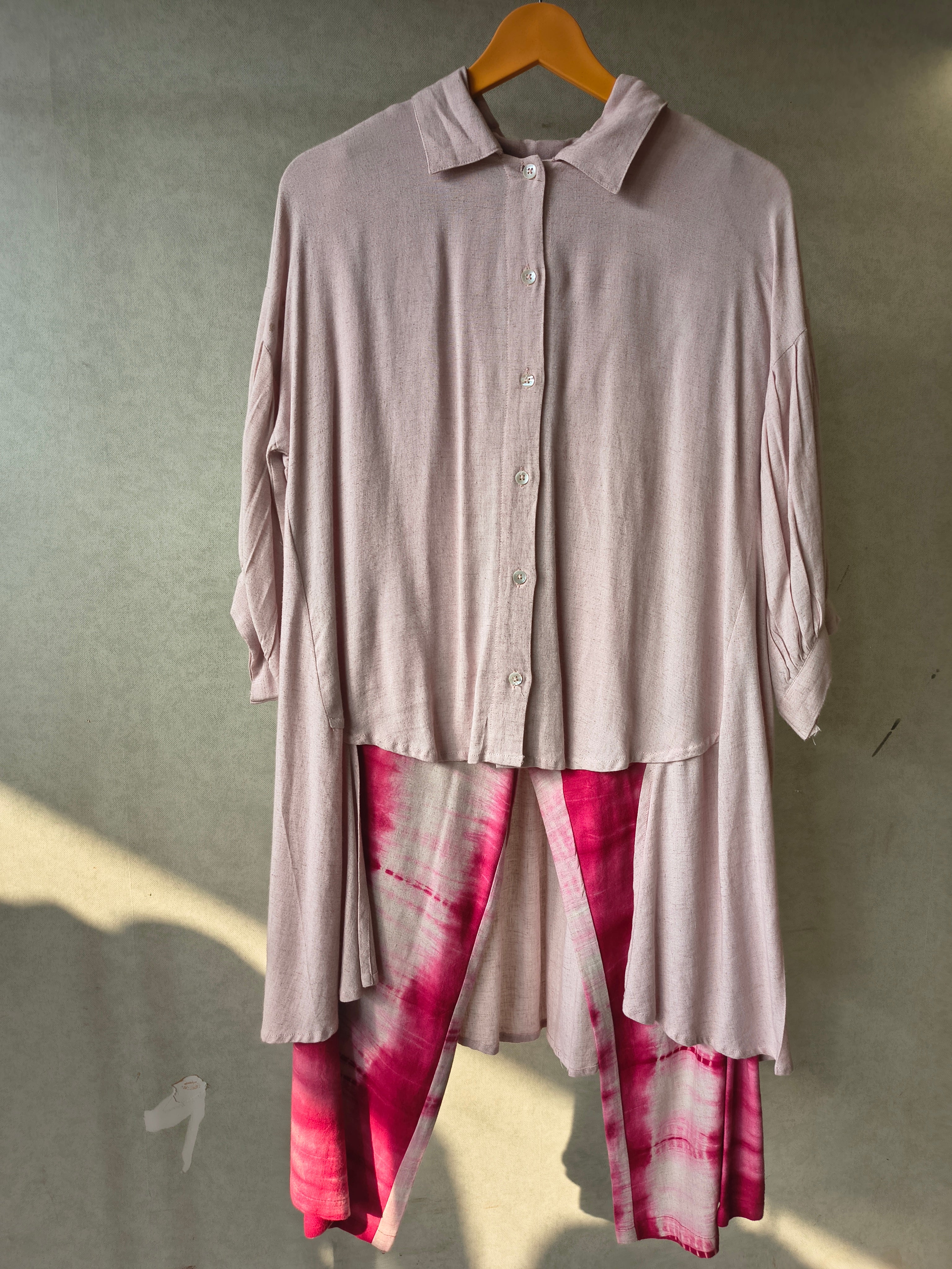 Image of Premium Layered Shirt Style Tunic Co-Ord Set with Tie-Dye Straight Pants