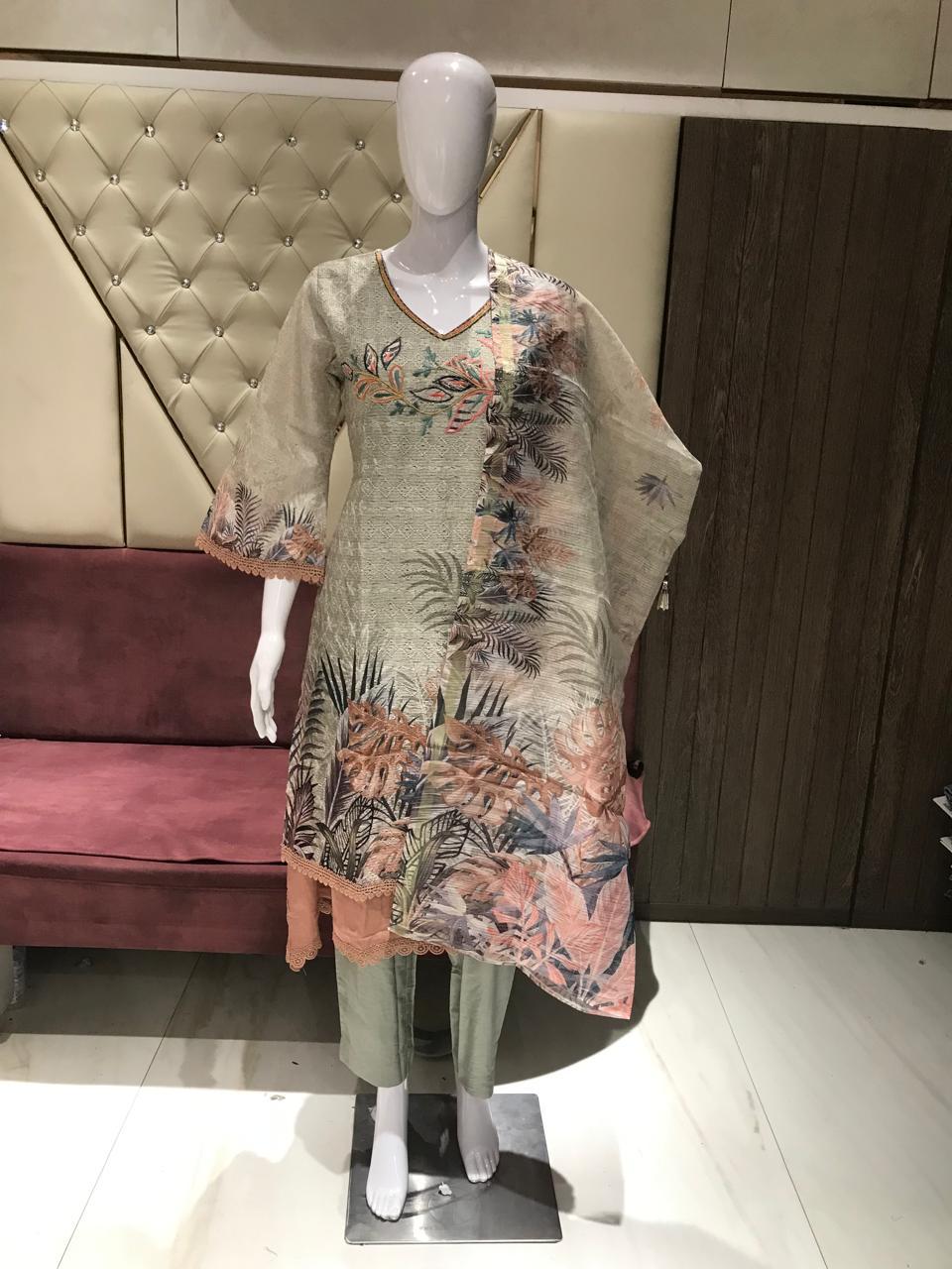 Pure Gaji Silk 3 Piece Kurti Set