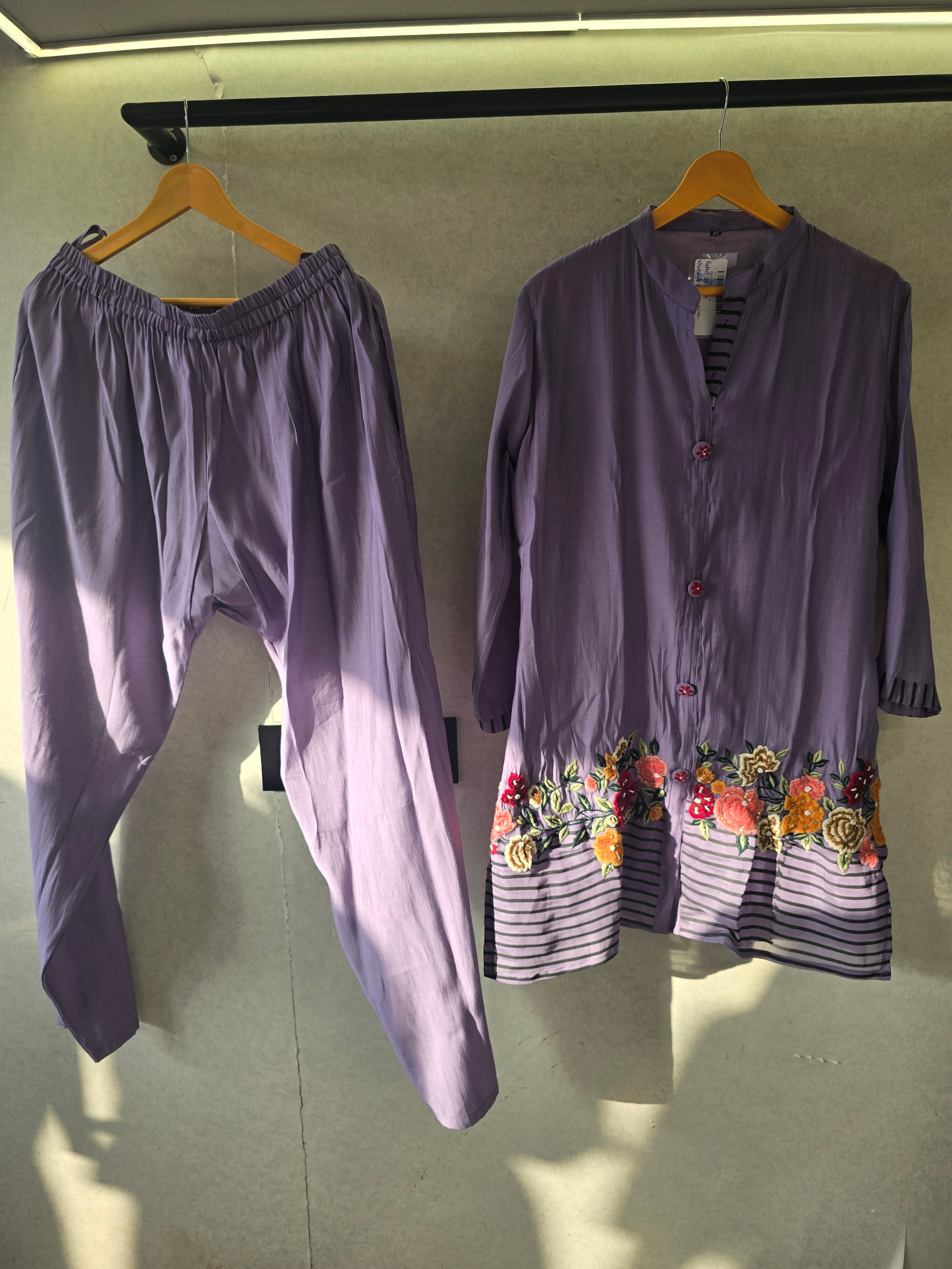 Image of Lavender Floral Embroidered Co-Ord Set