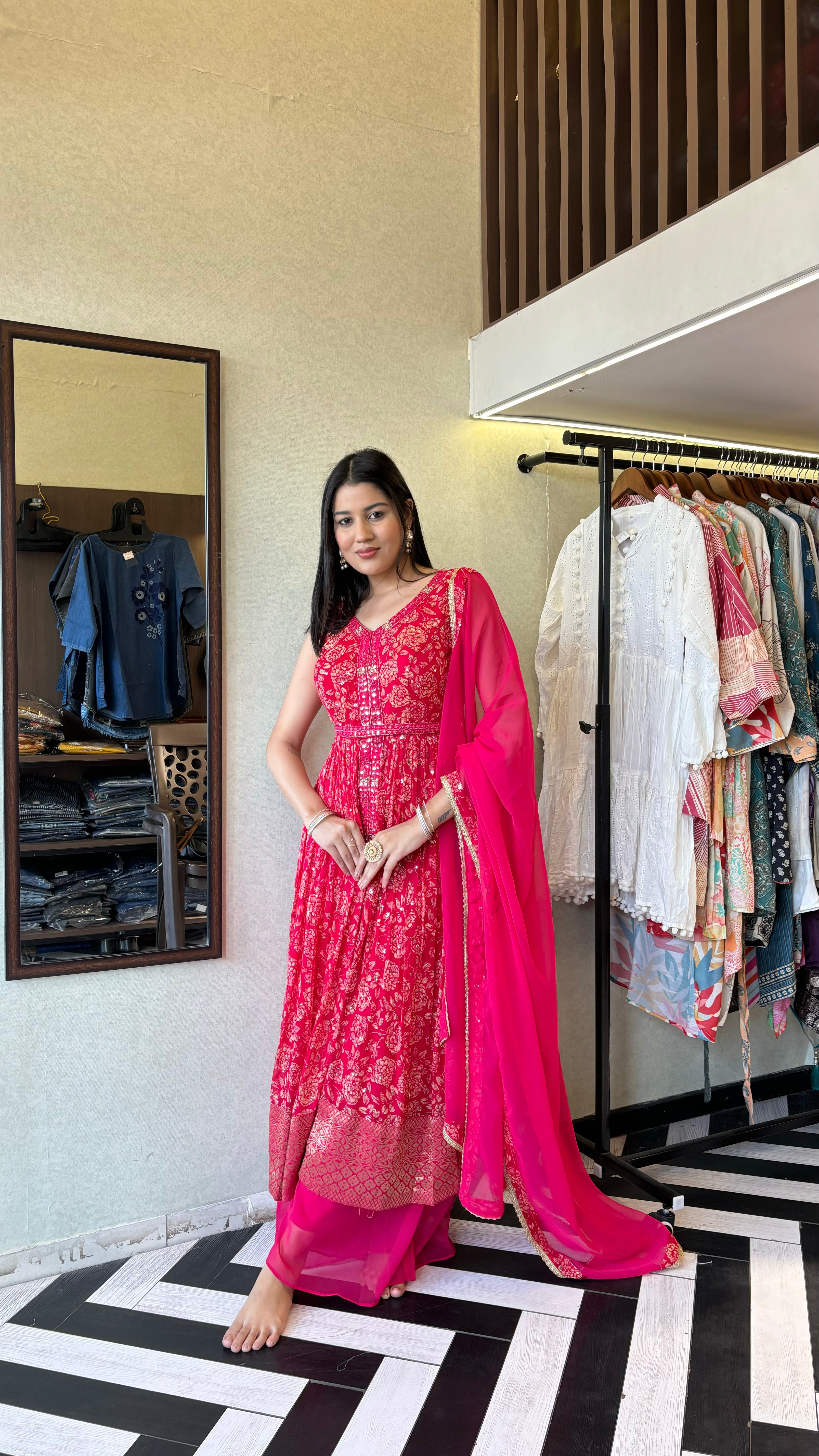 Image of Pure Georgette 3 Piece Set with Hand work