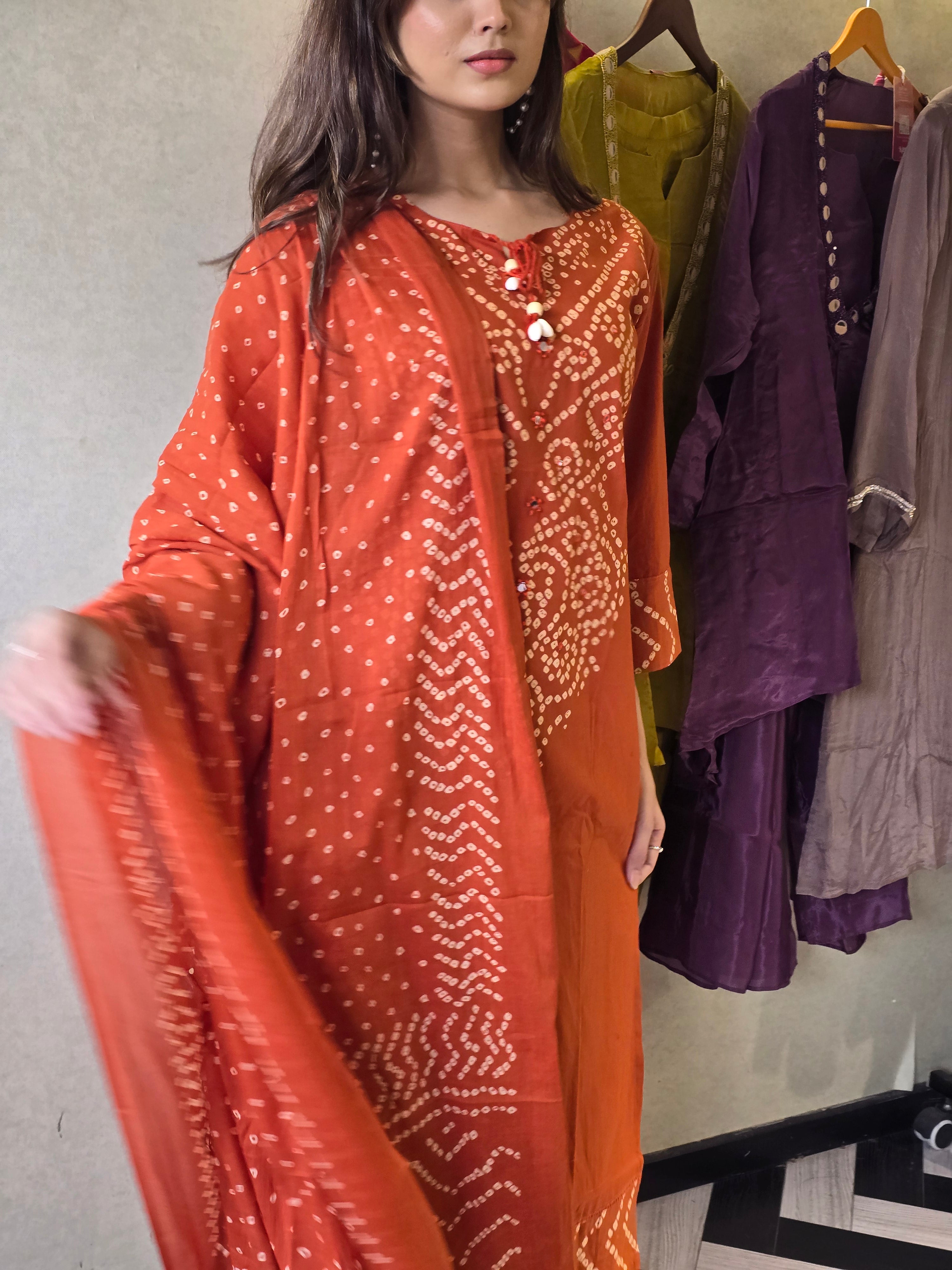 Image of Pure Mull Cotton Bandhani 3 Piece Set